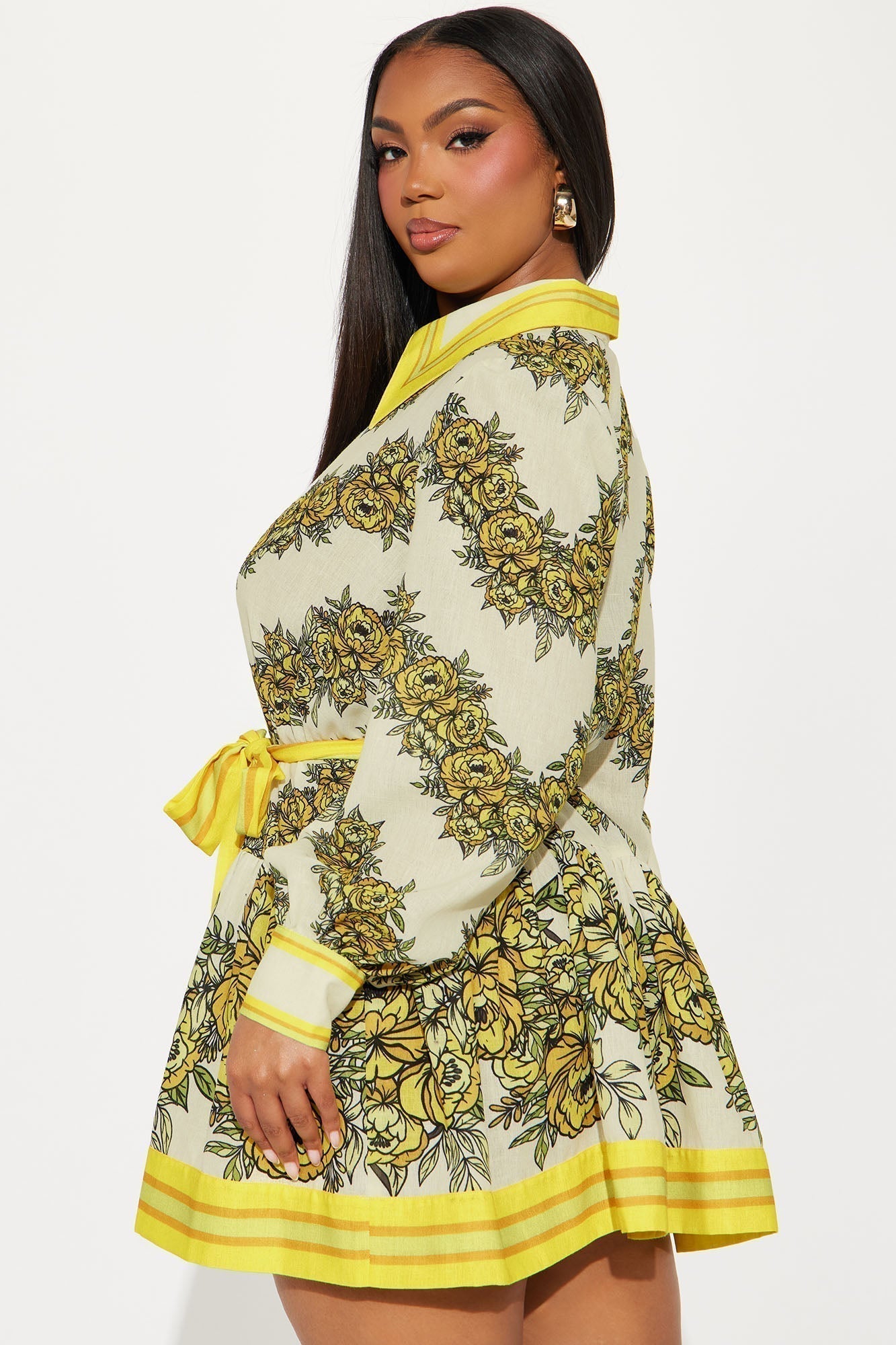 Garden Party Linen Mini Dress - Yellow/combo