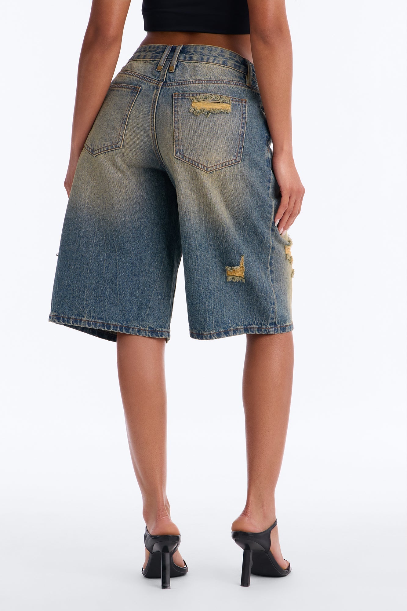 Someone Else Ripped Denim Jorts - Vintage Wash