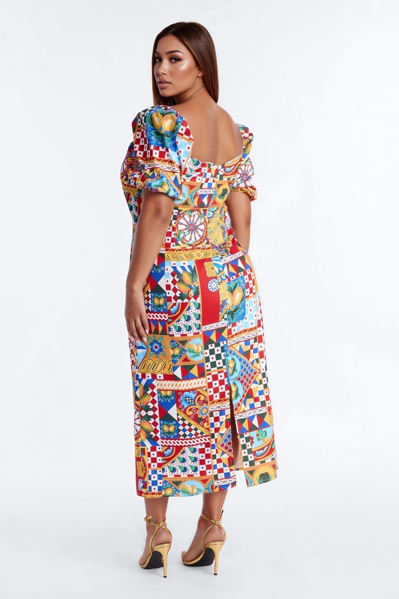 European Dream Off Shoulder Midi Dress - Multi Color