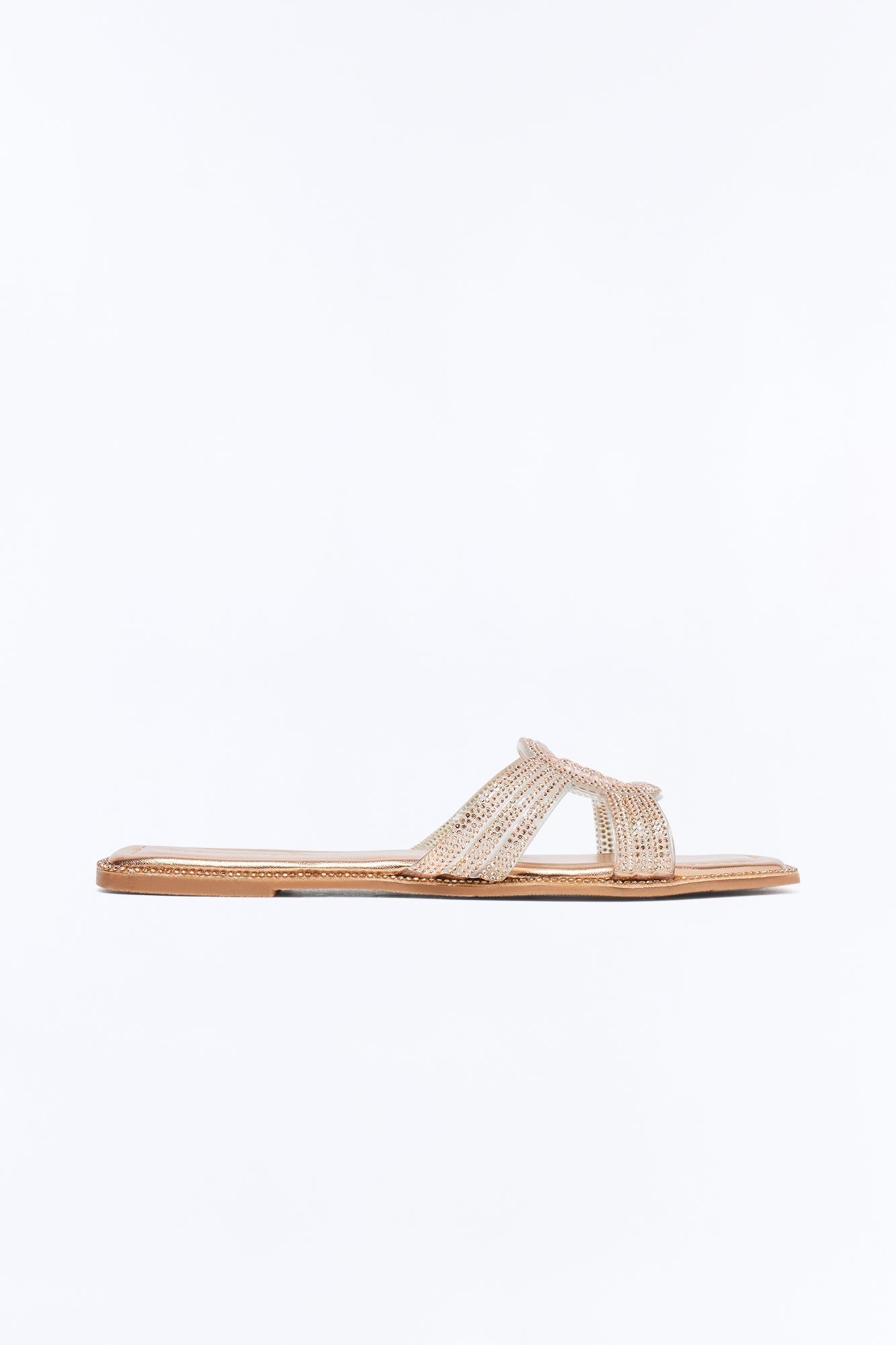 Alita Rhinestone Slip On Sandals - Rose Gold