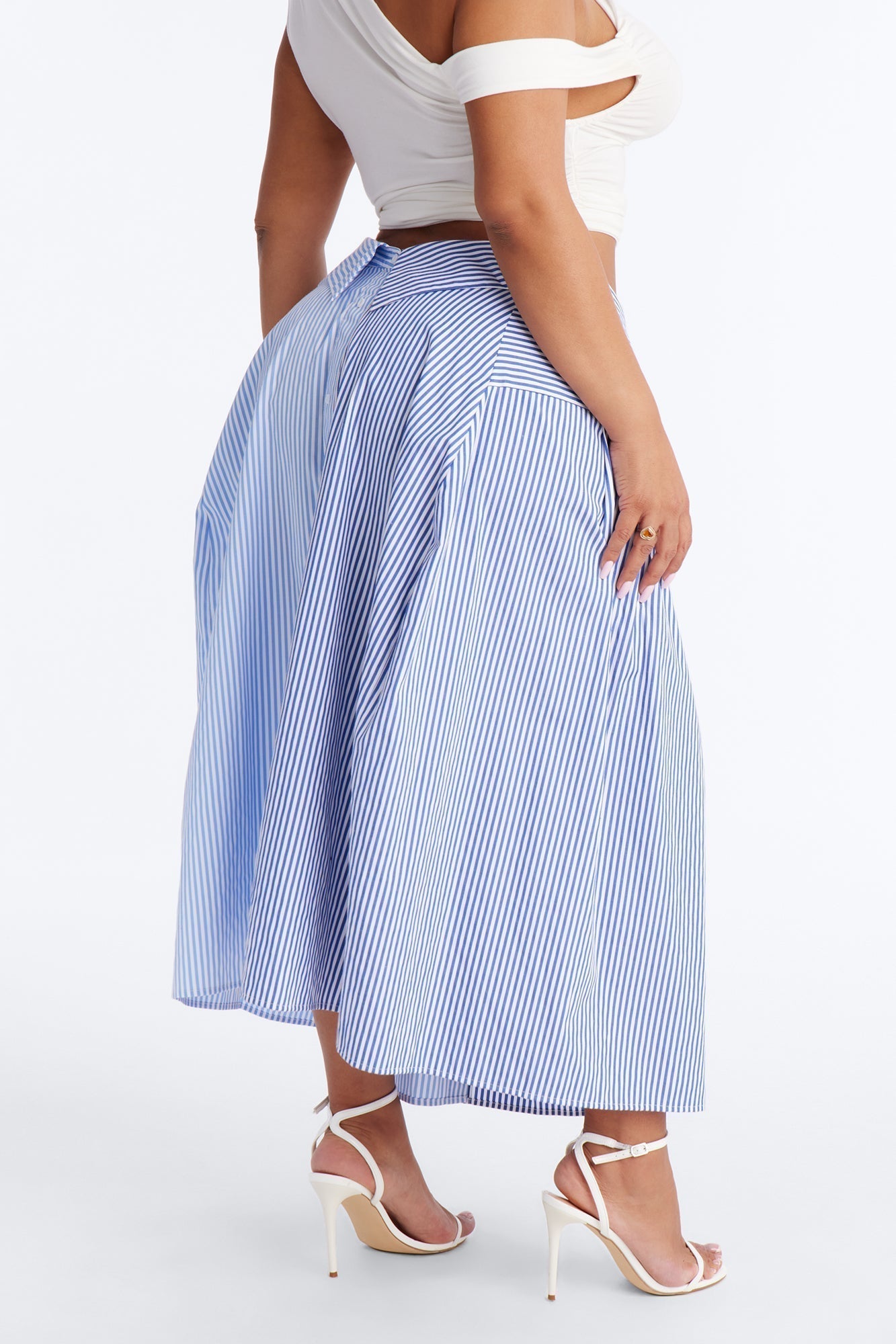 Trend Setter Poplin Striped Maxi Shirt Skirt - Blue/combo