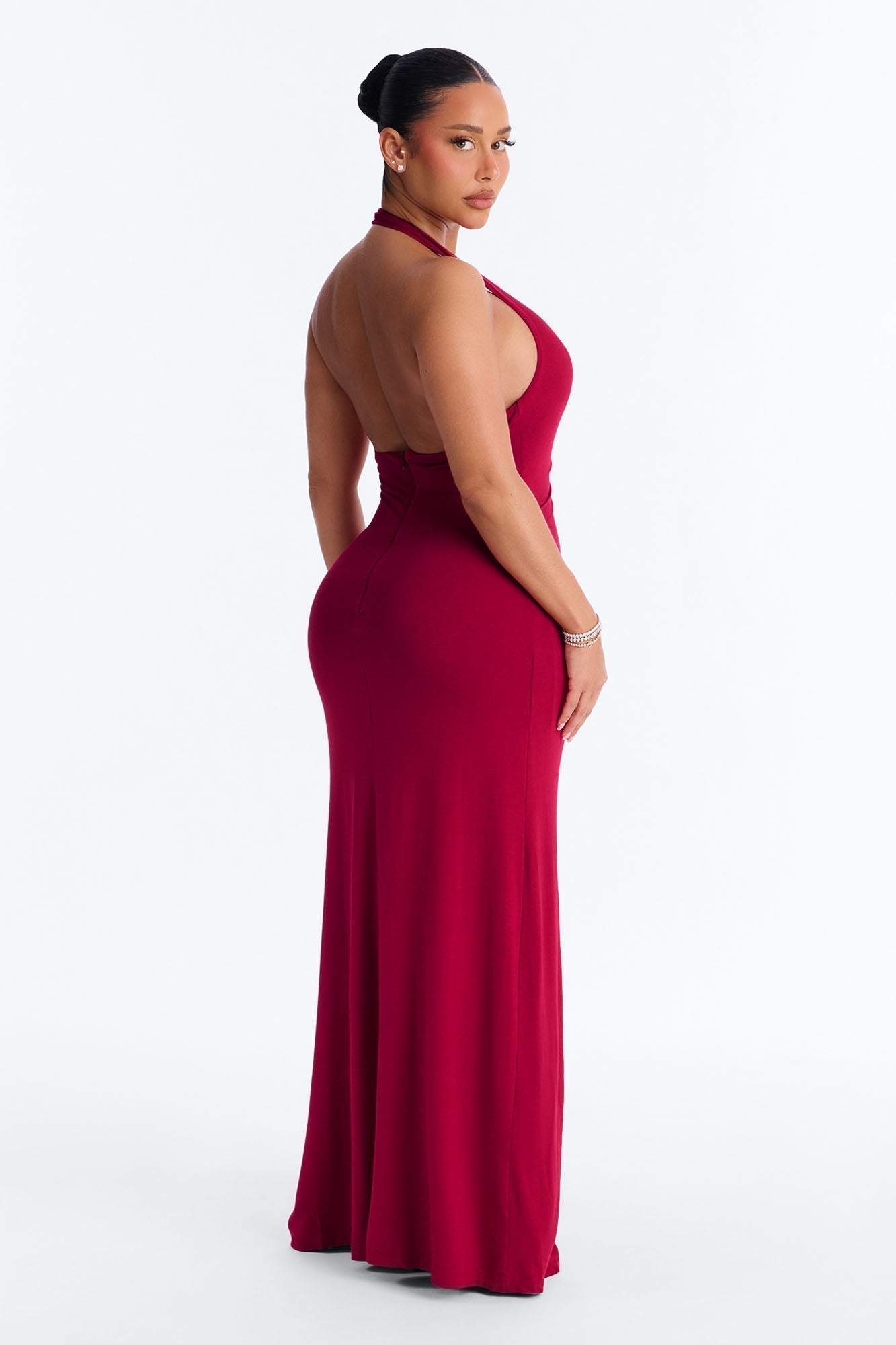 Charlotte Halter Plunge Maxi Dress - Burgundy