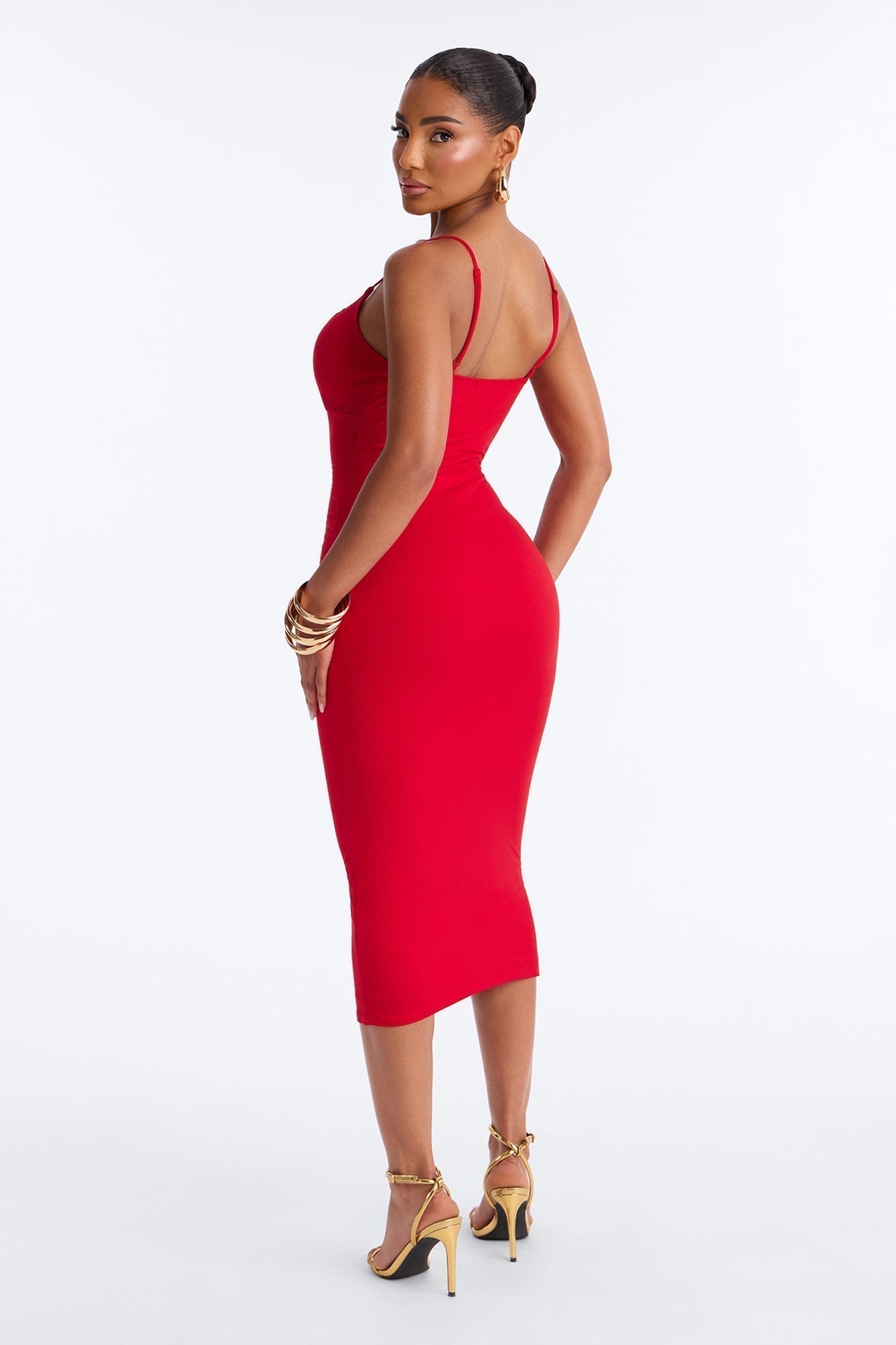 Alessia Ruched Midi Dress - Red