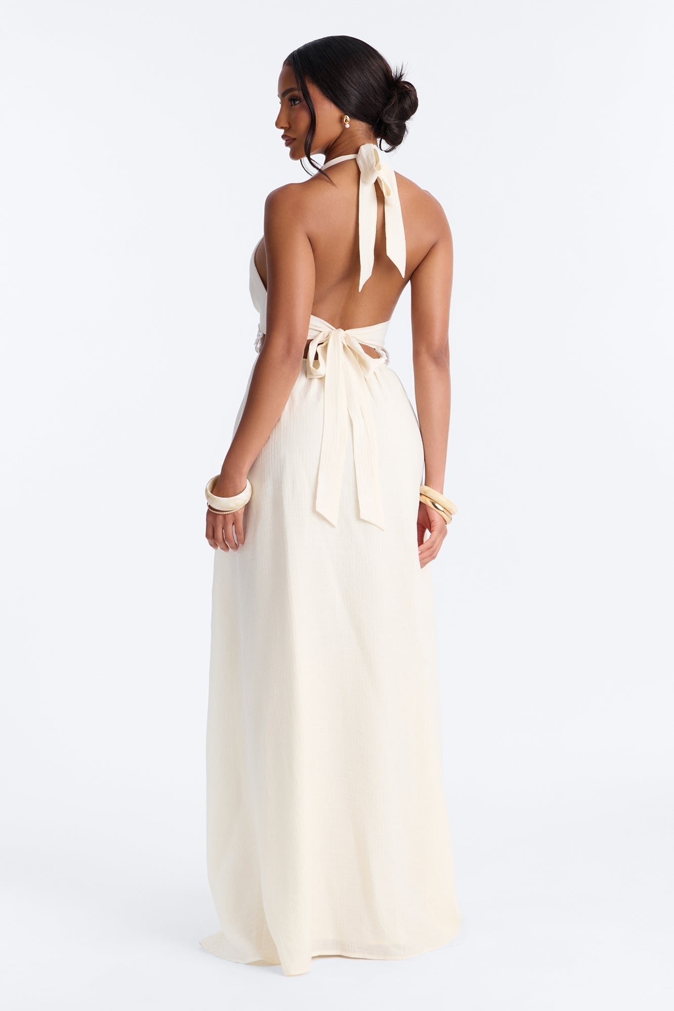 Summer Glowing Pearl Maxi Dress - Cream