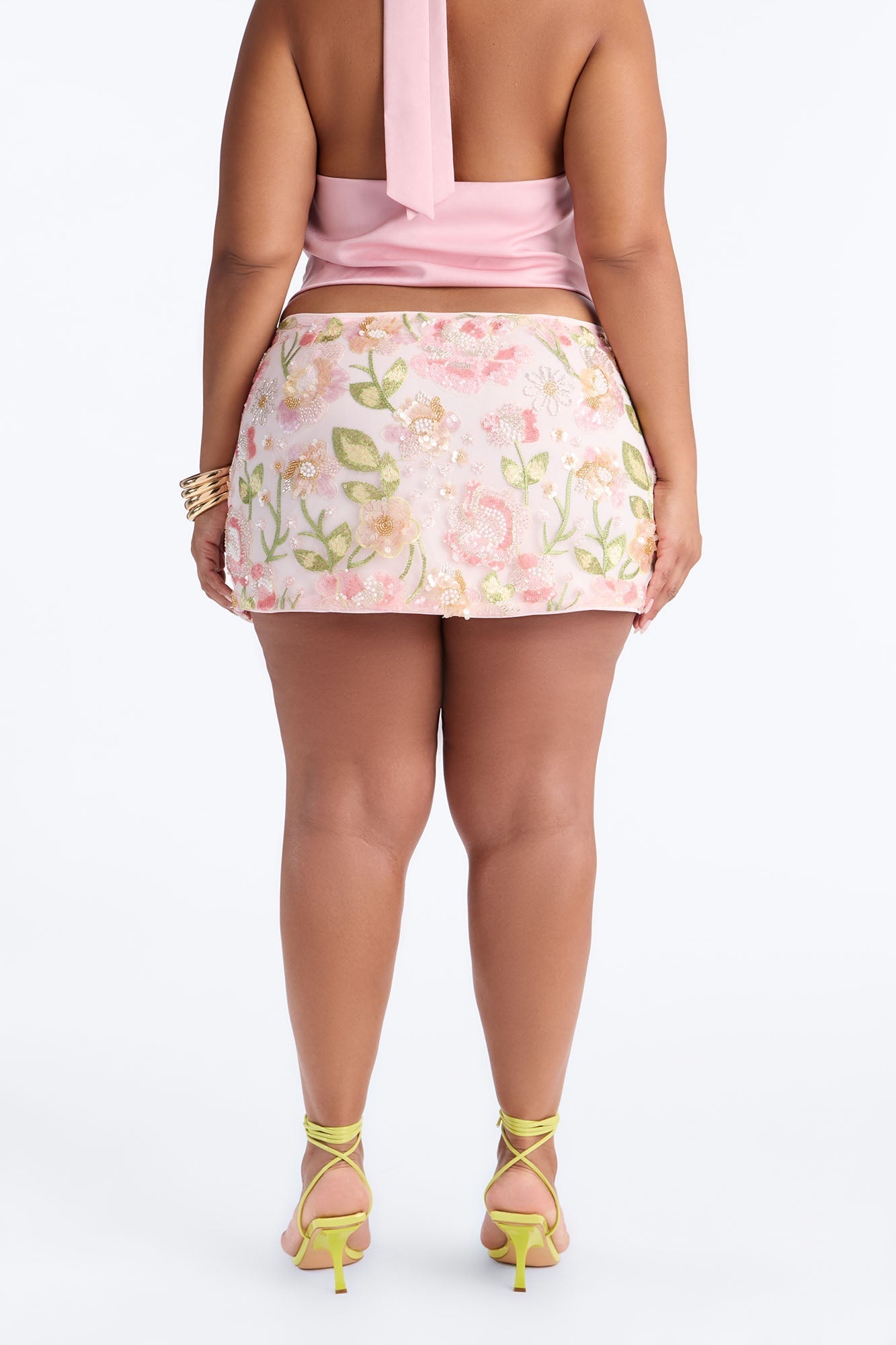 Floral Fantasy Beaded Micro Mini Skirt - Pink
