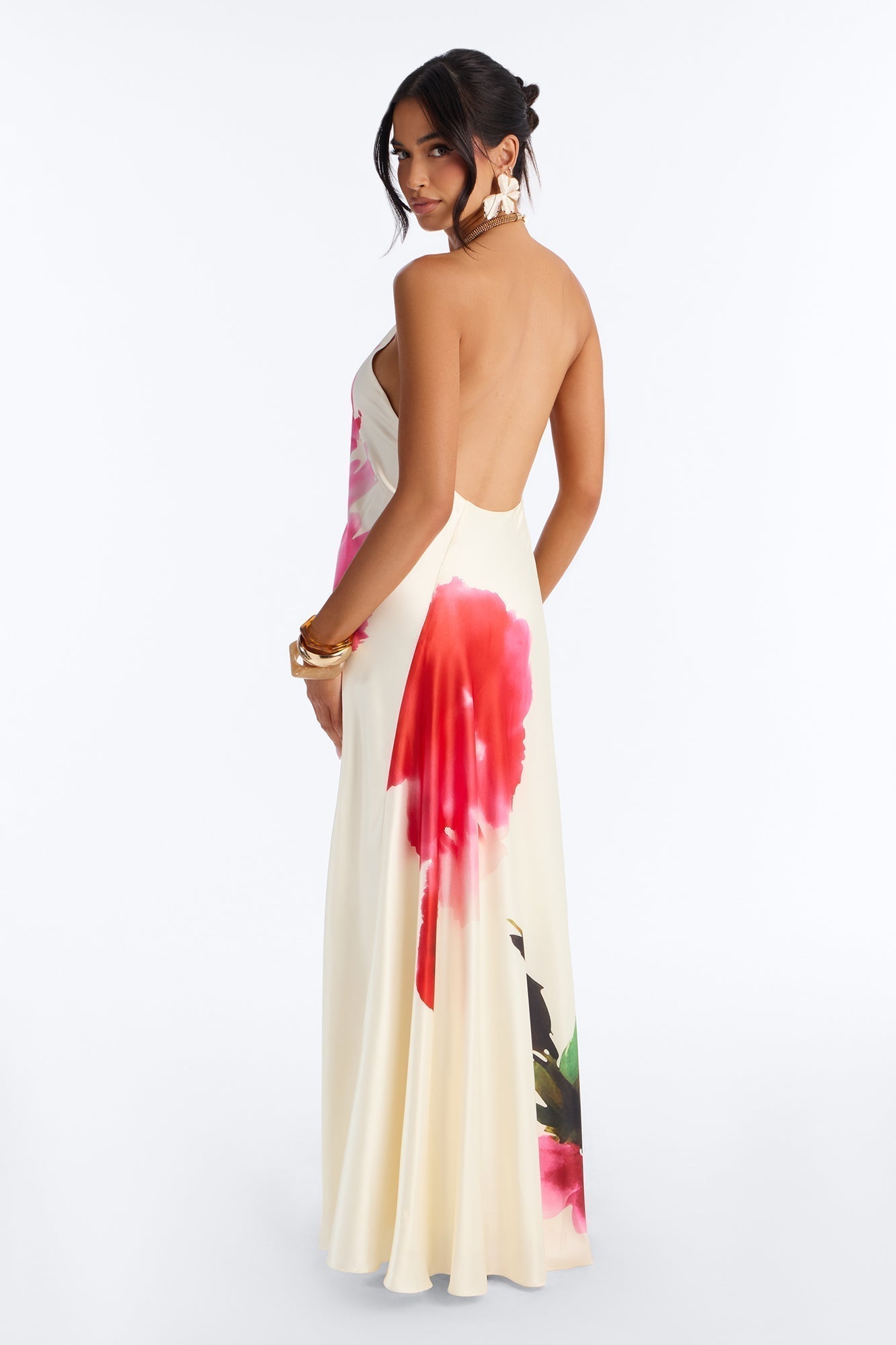 Cordelia Sleeveless Satin Maxi Dress - Cream/combo