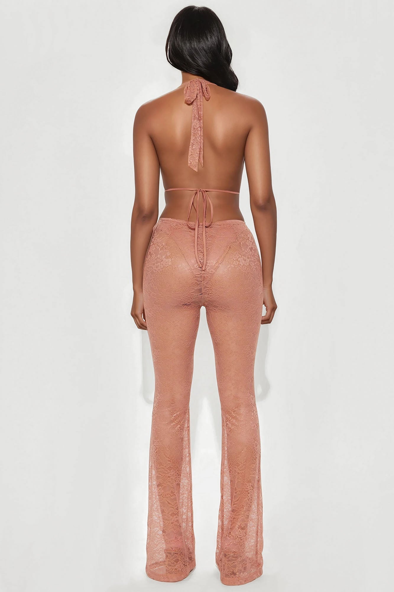 Lucky Night Lace Halter Jumpsuit - Nude