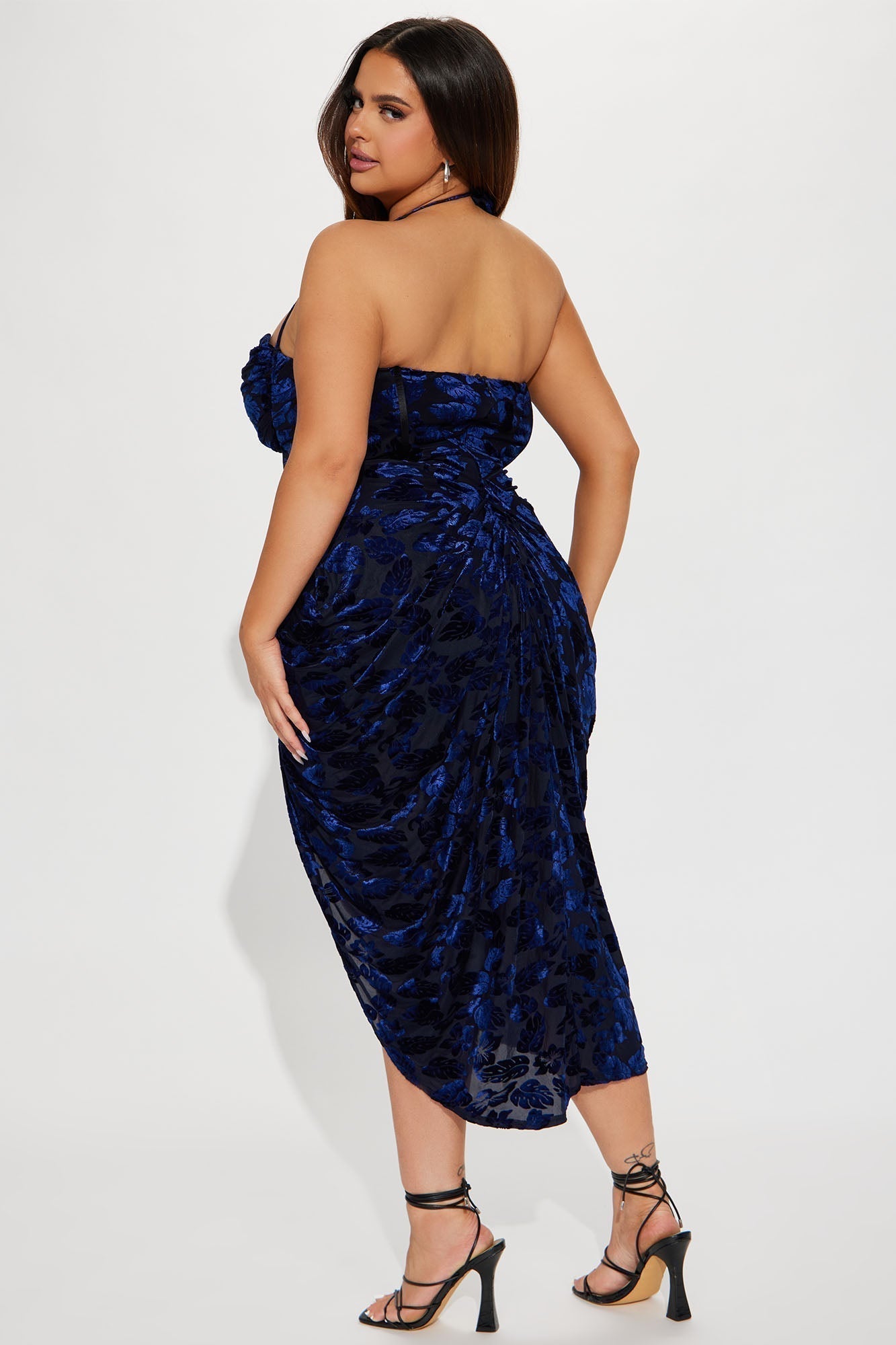 Honolulu Evenings Velvet Midi Dress - Navy