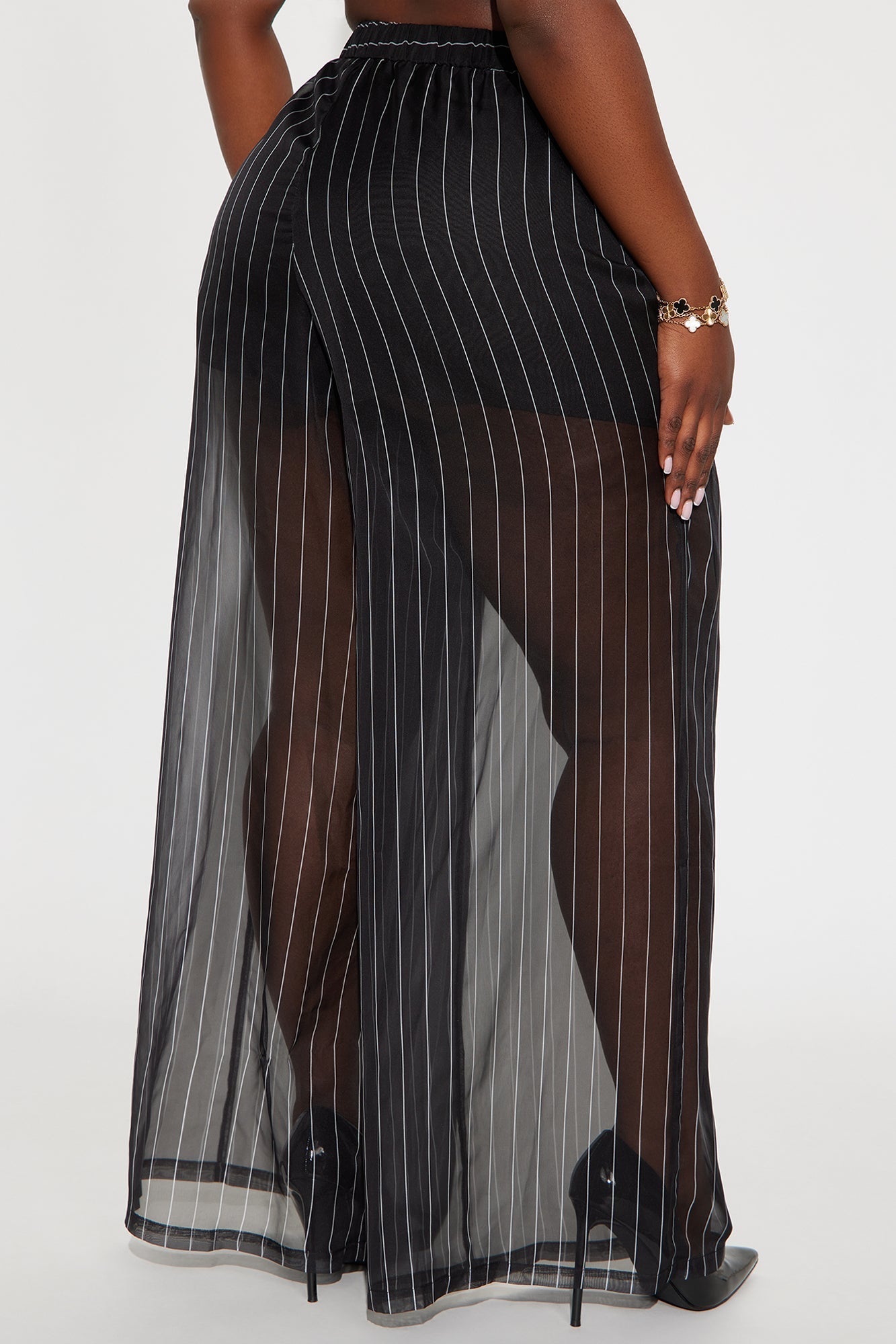 Hollie Pinstripe Organza Pants 33″ - Black/White