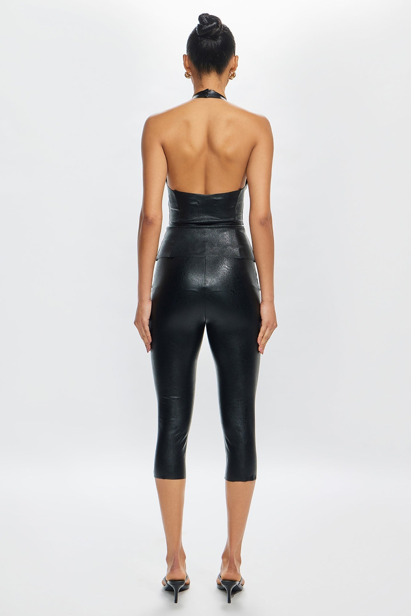 Dainty Faux Leather Capri Pant - Black