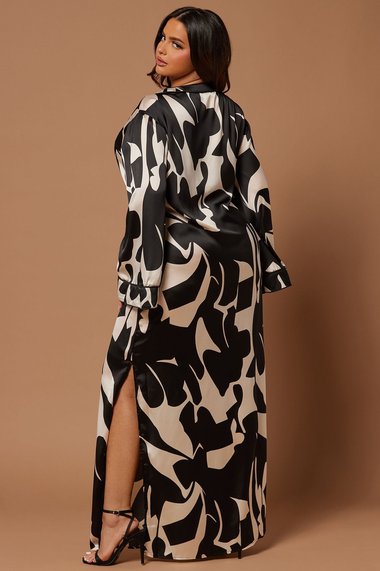 Seoul Satin Kaftan Maxi Dress - Black/combo