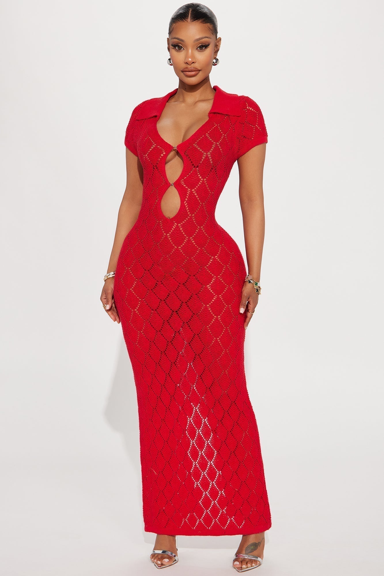Dream Vacation Crochet Maxi Dress - Red