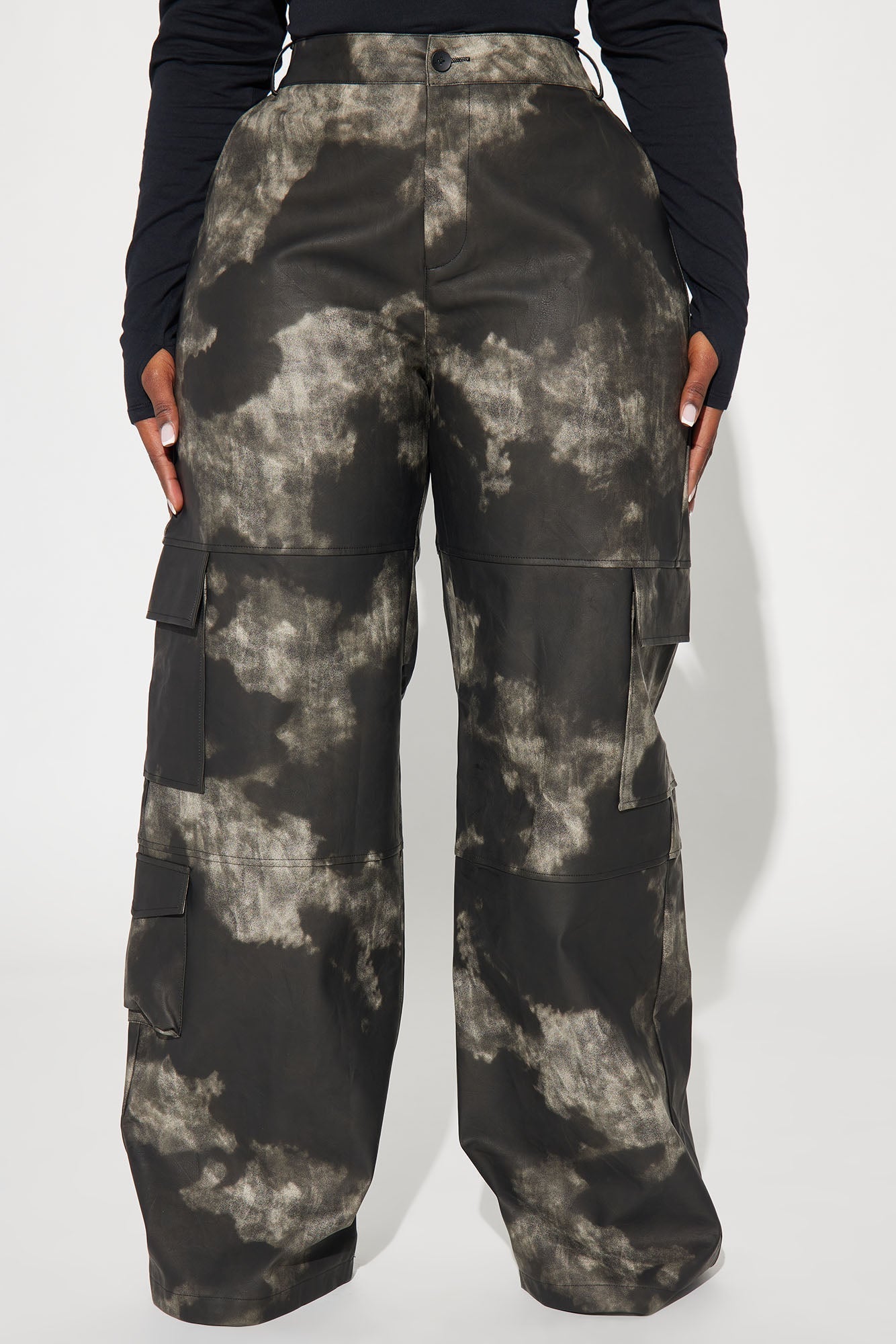 Alexa Washed Faux Leather Cargo Pant - Black
