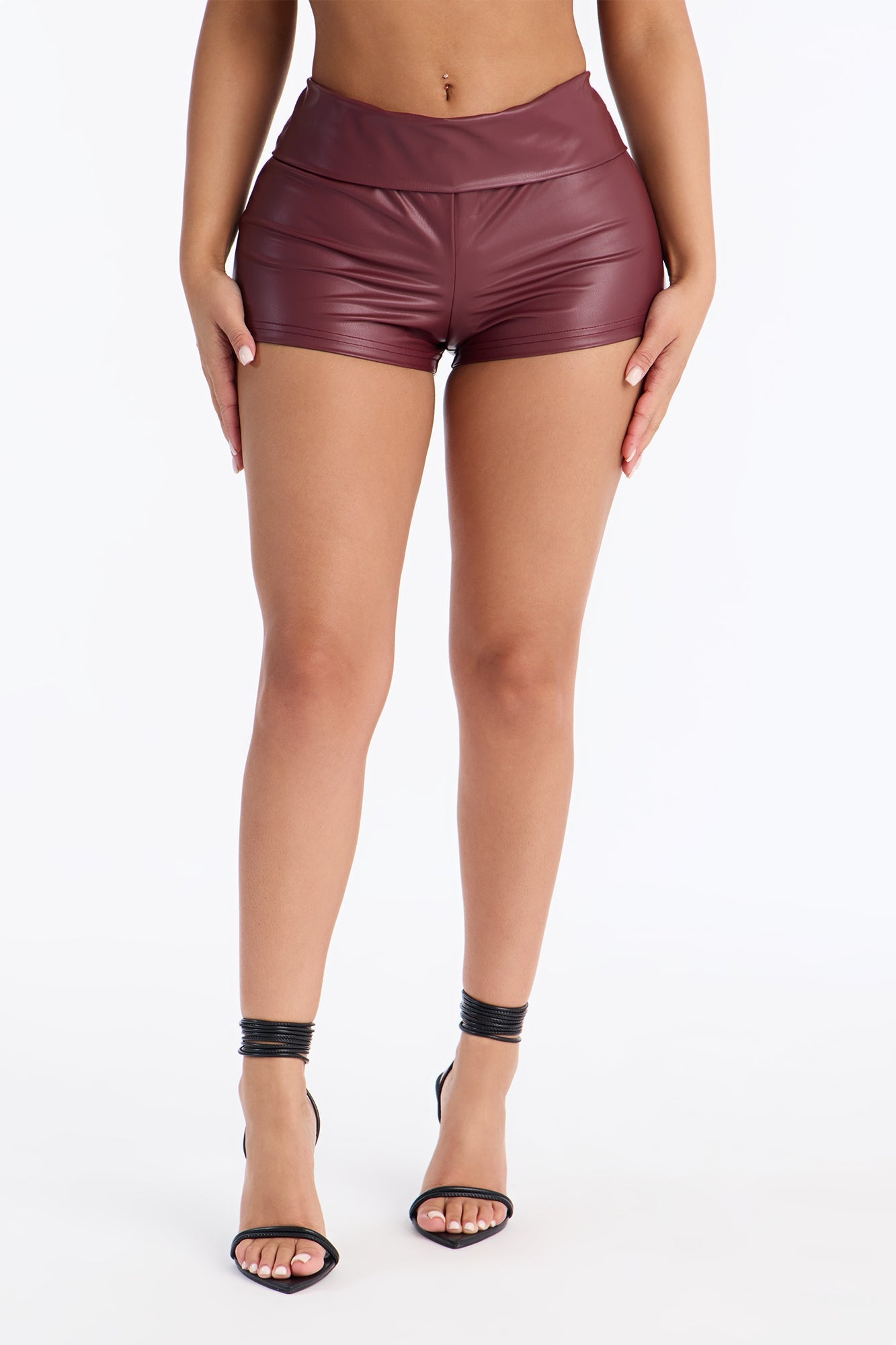 Roxi Foldover Faux Leather Micro Short - Burgundy
