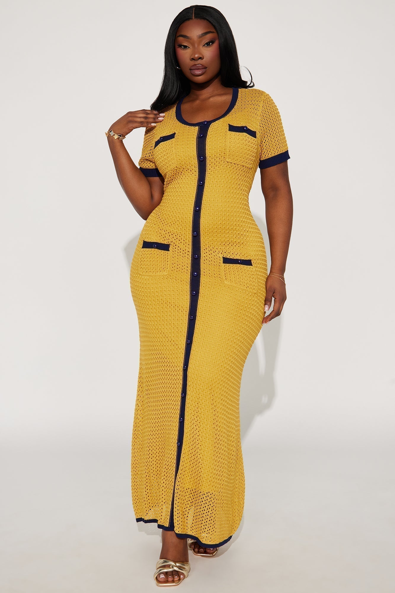 Elena Crochet Maxi Dress - Mustard/combo
