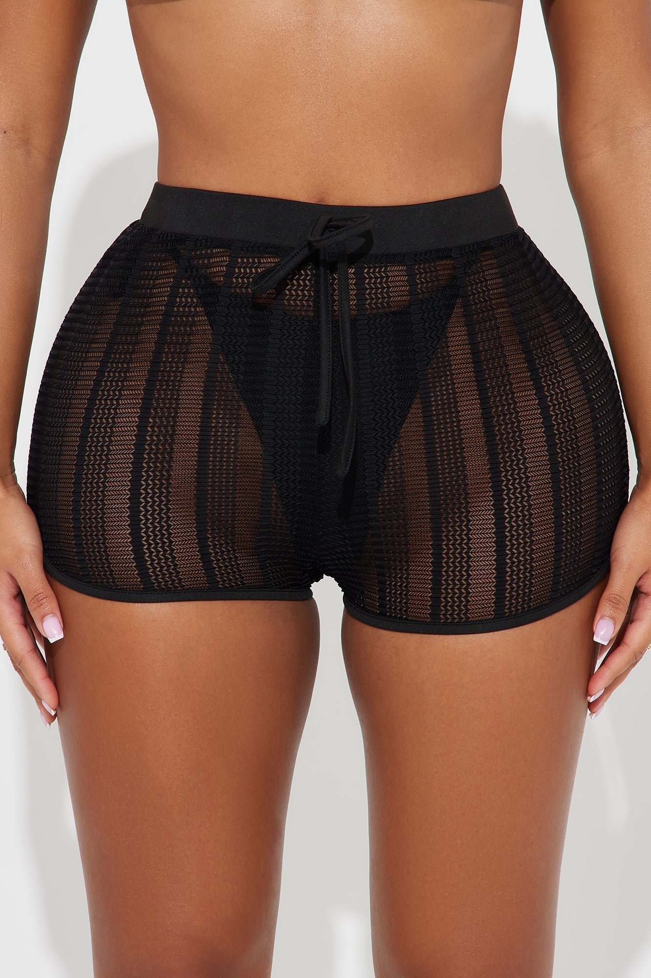 Hailey Sheer Texture Cover Up Shorts - Black