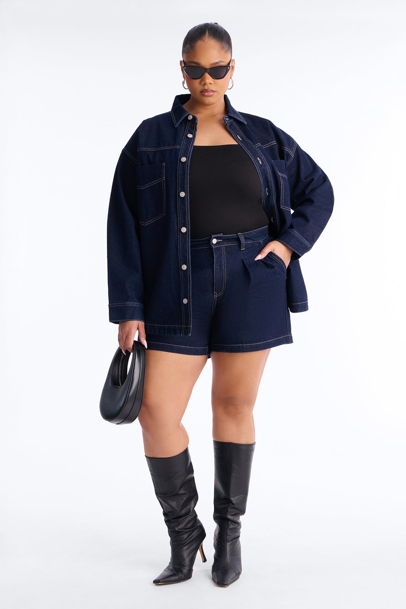 Night Borough Pleated Denim Shorts - Dark Wash