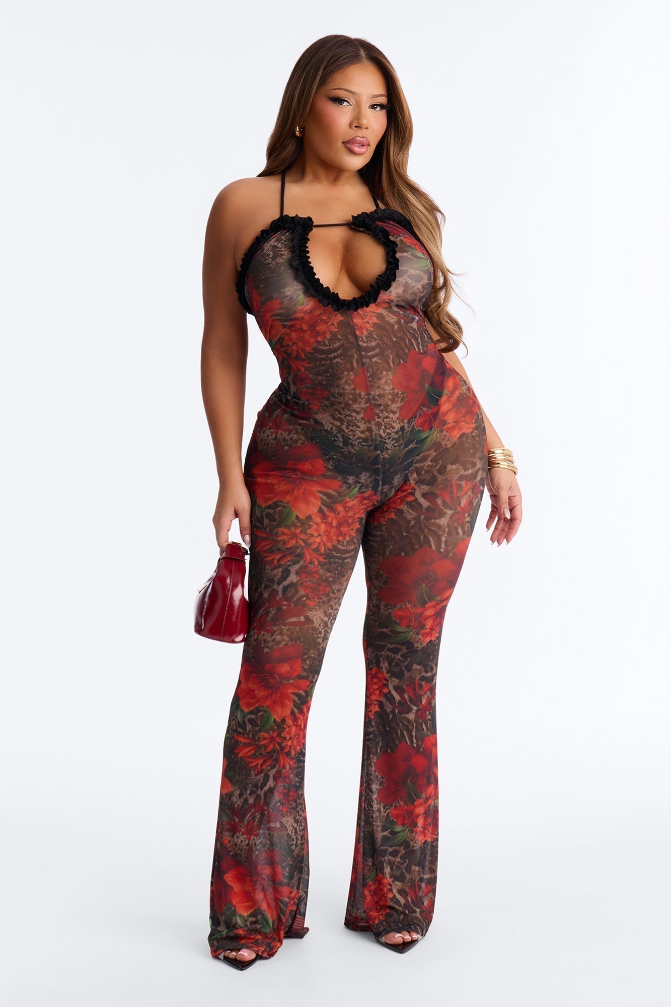 Every Rose Has Its Thorn Mesh Jumpsuit - Black/combo