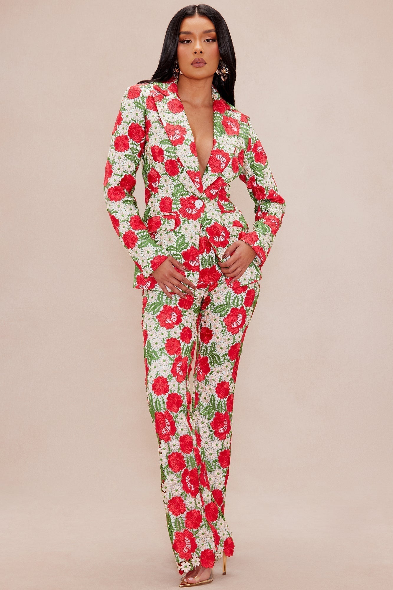 Isadora Embroidered Blazer - Red/combo