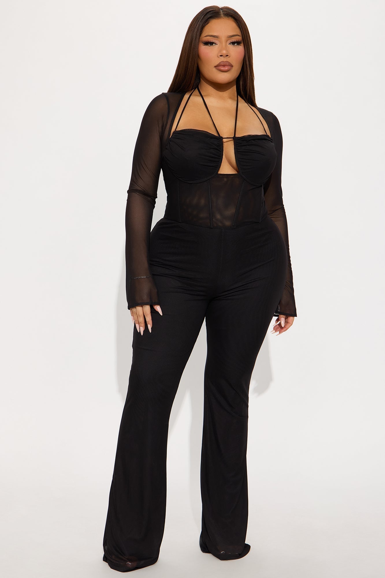 Melanie Mesh Corset Jumpsuit - Black