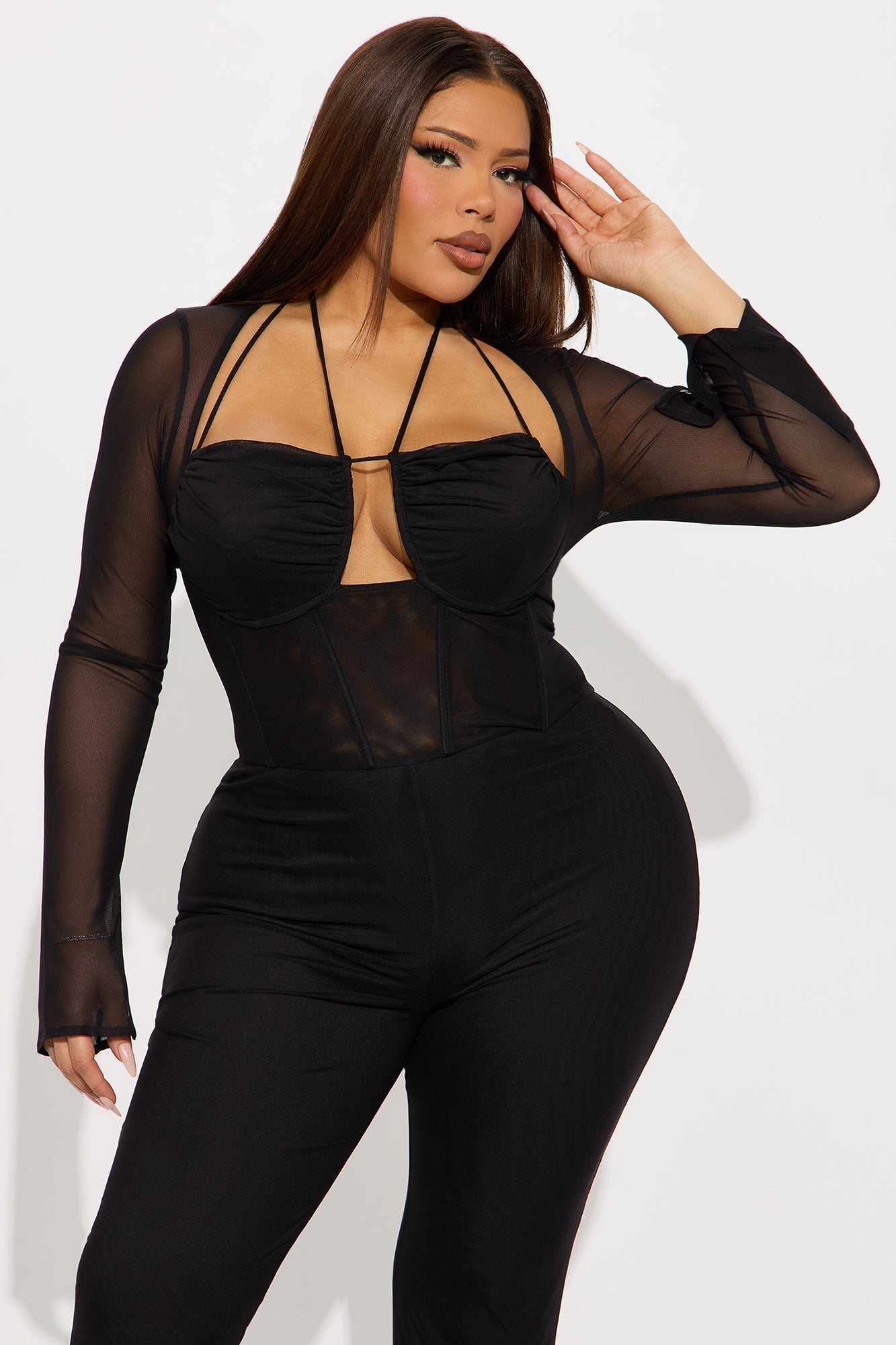 Melanie Mesh Corset Jumpsuit - Black