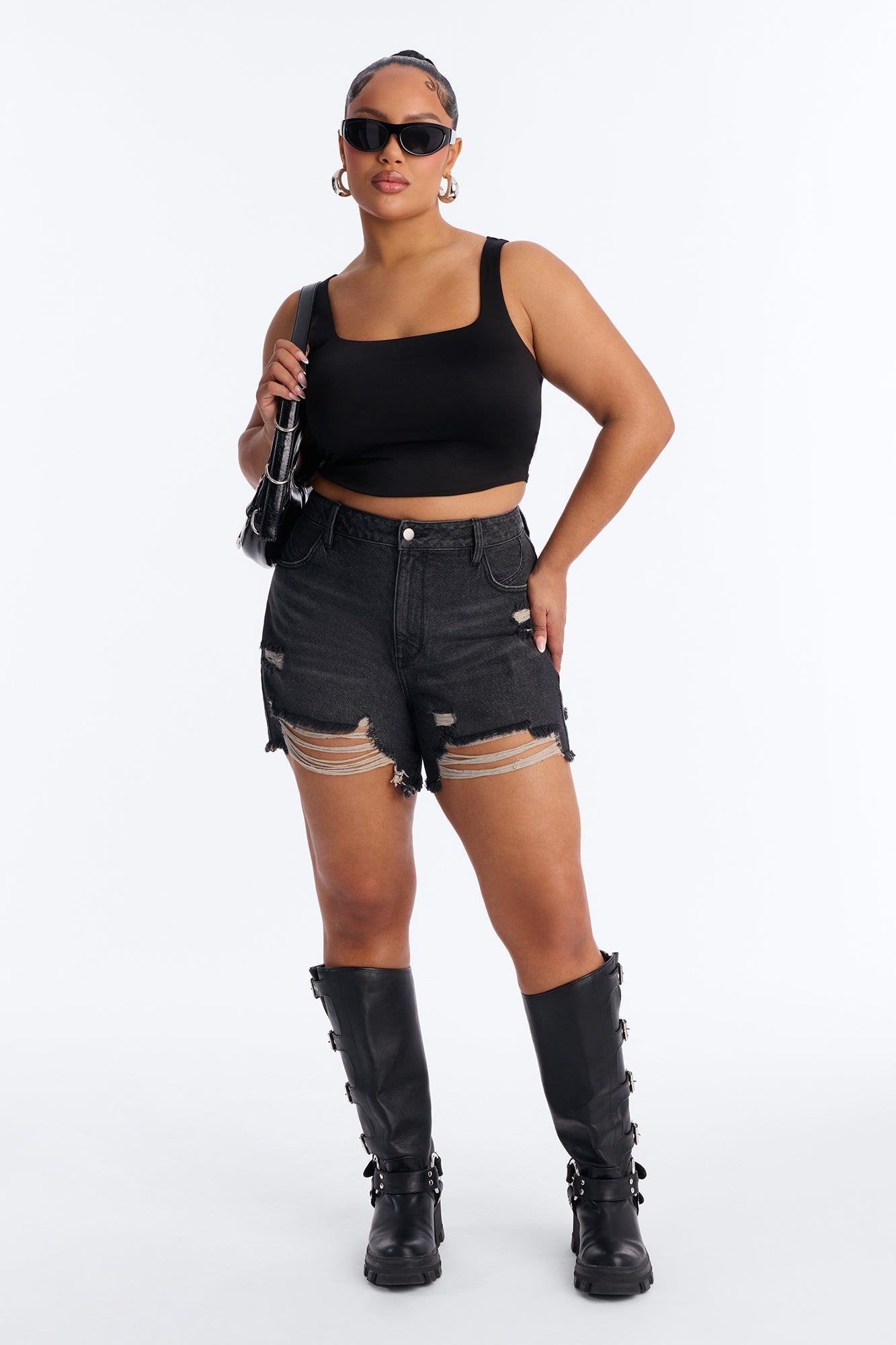 Cant Resist Ripped Denim Shorts - Black Wash