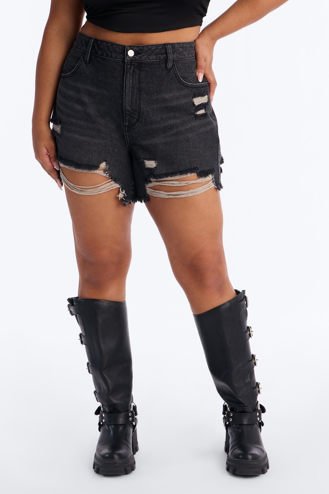 Cant Resist Ripped Denim Shorts - Black Wash