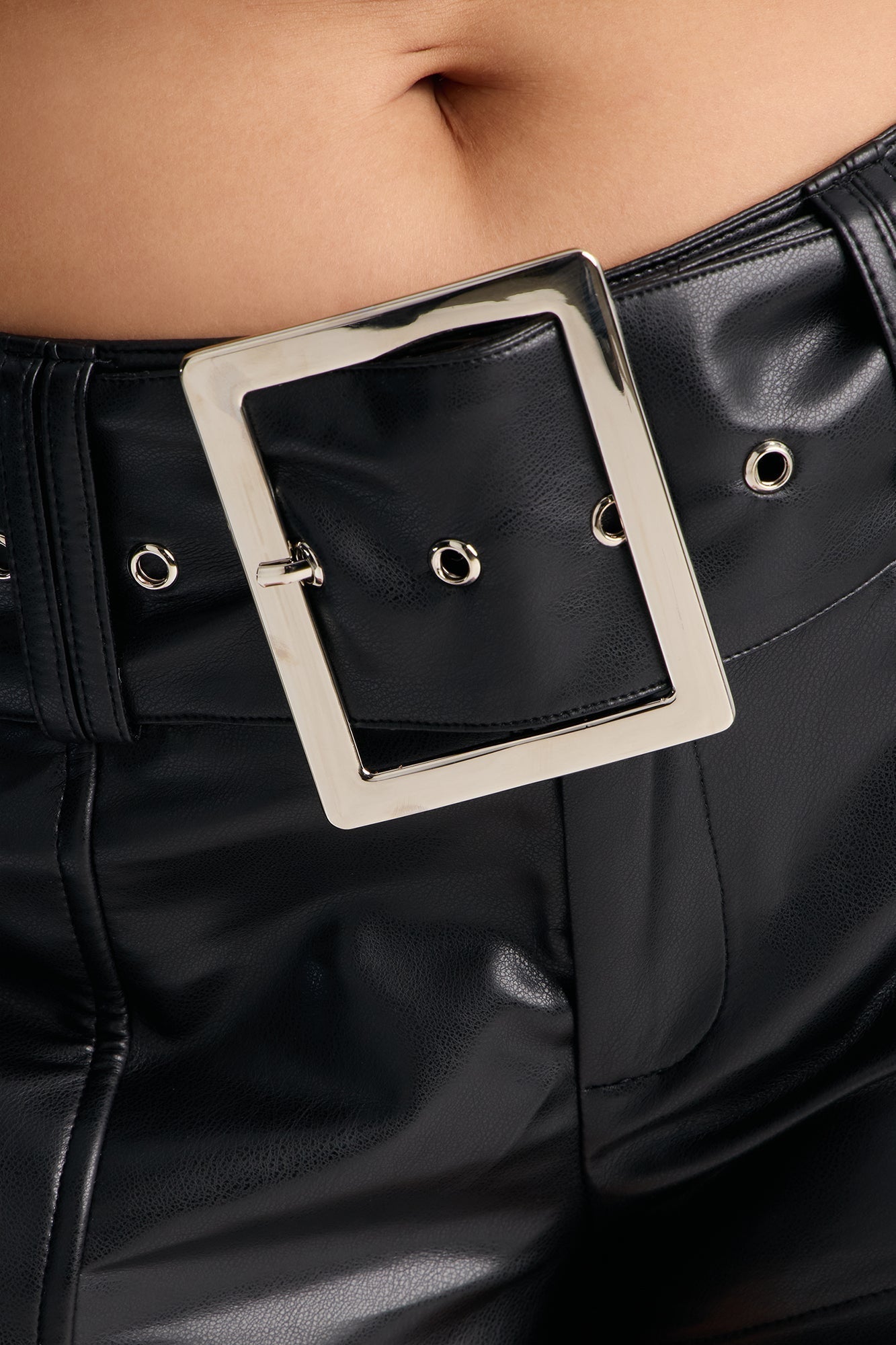 Festival Fever Belted Faux Leather Micro Short - Black