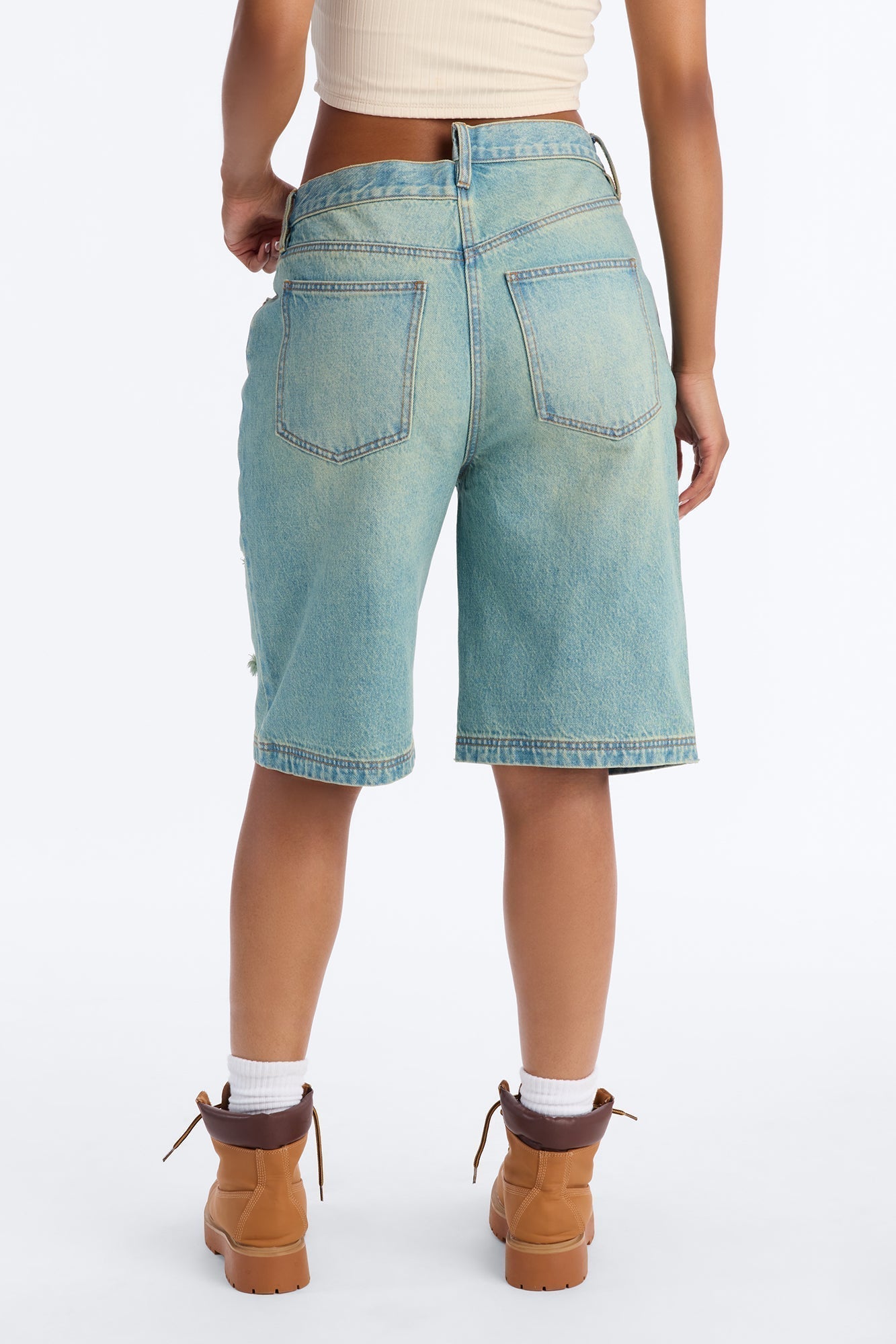 Elsie Crossover Denim Jorts - Light Wash