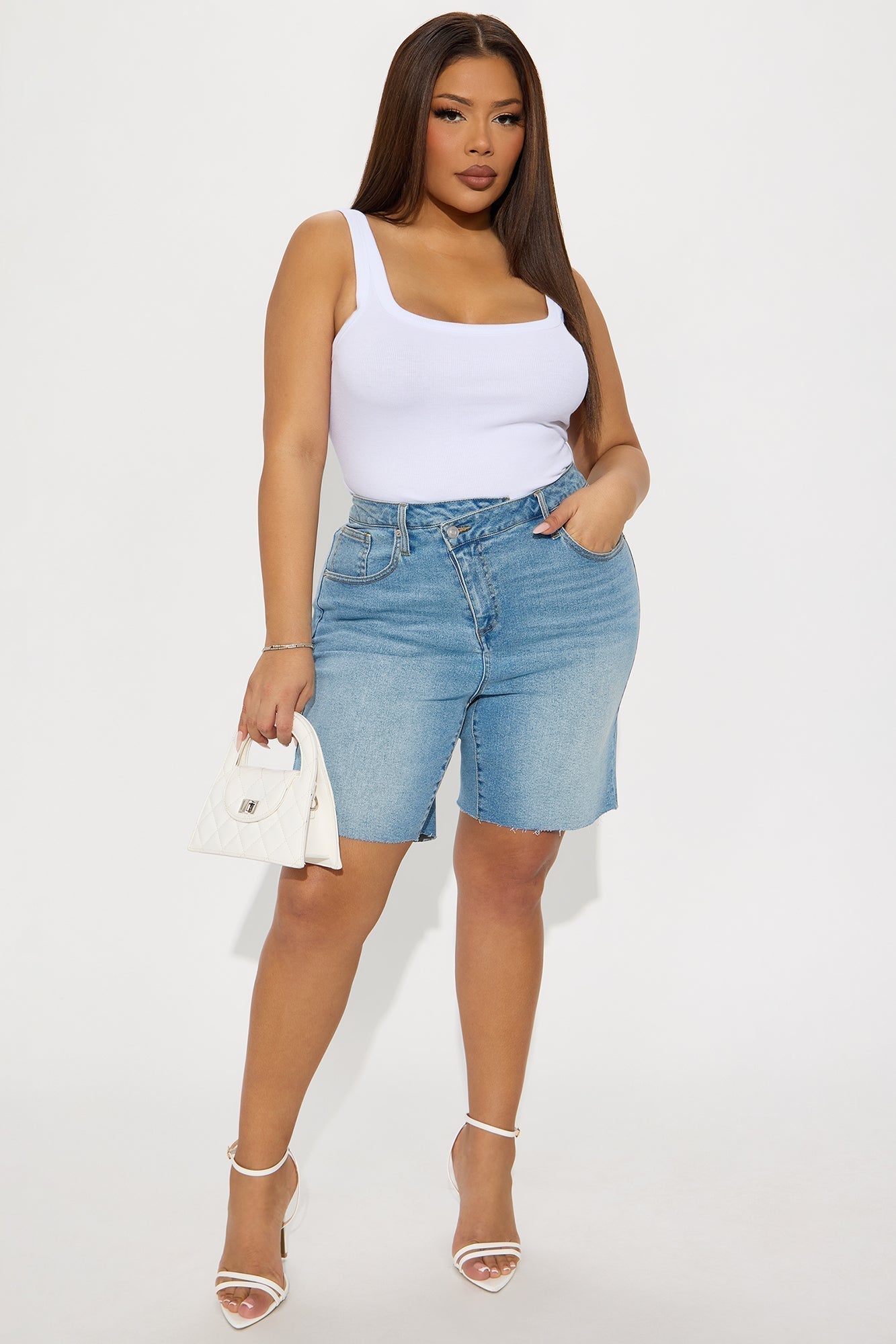 Lydie Crossover Bermuda Shorts - Medium Wash