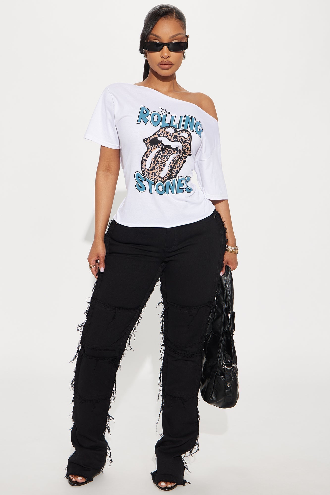 The Rolling Stones Leopard Off Shoulder Top - Cream
