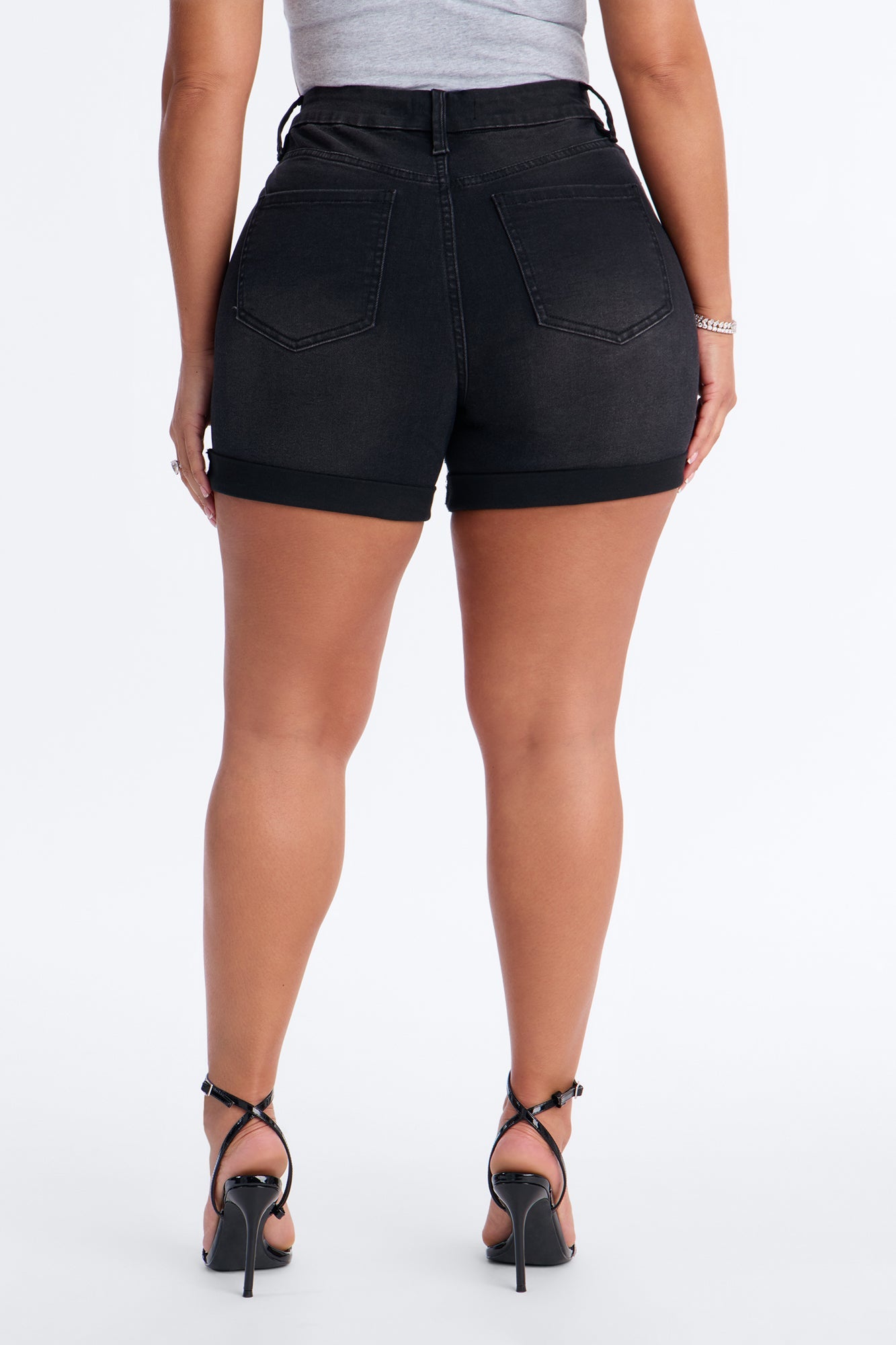 Heaven Sent Cuffed Denim Mom Shorts - Black Wash