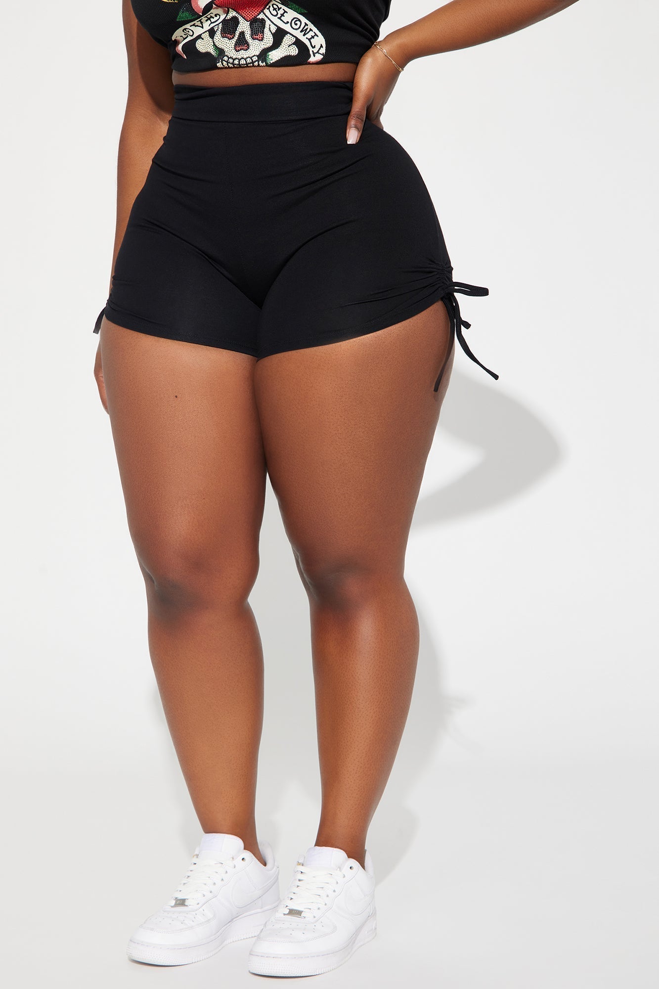 Melanie Ruched Biker Shorts - Black