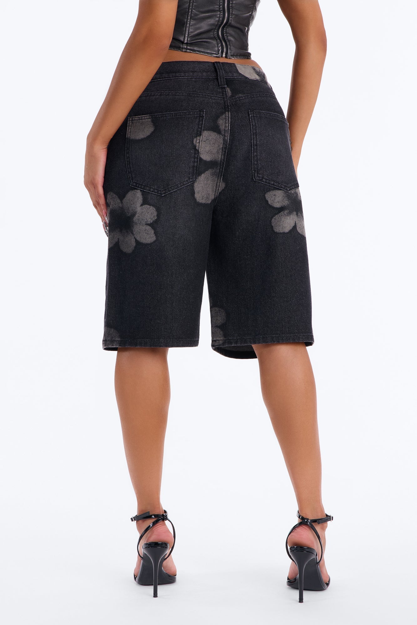 Born To Bloom Crossover Denim Jorts - Black Wash