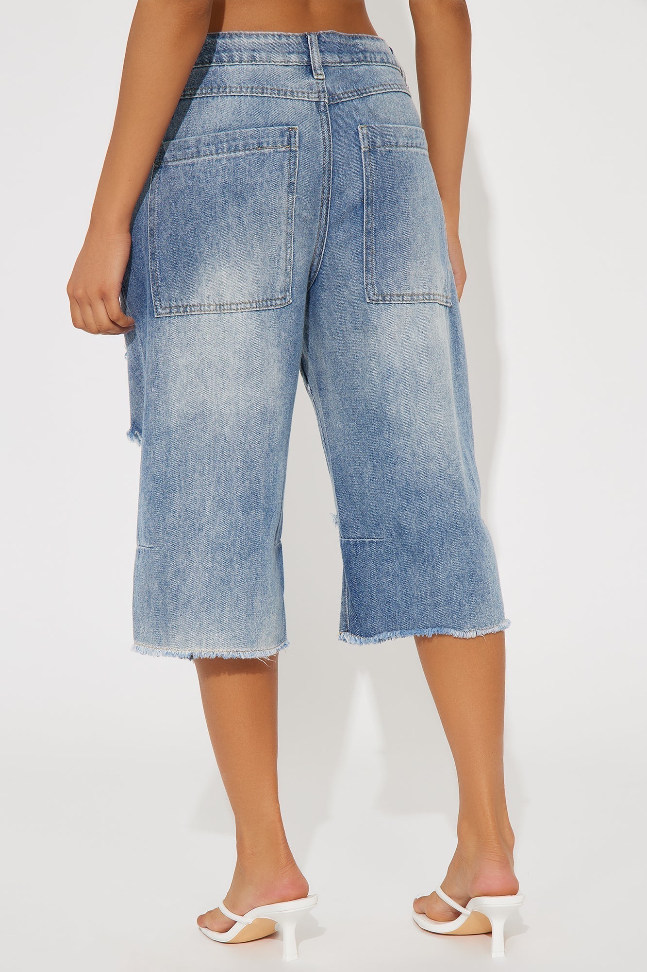 Blythe Non Stretch Ripped Denim Jorts - Light Wash