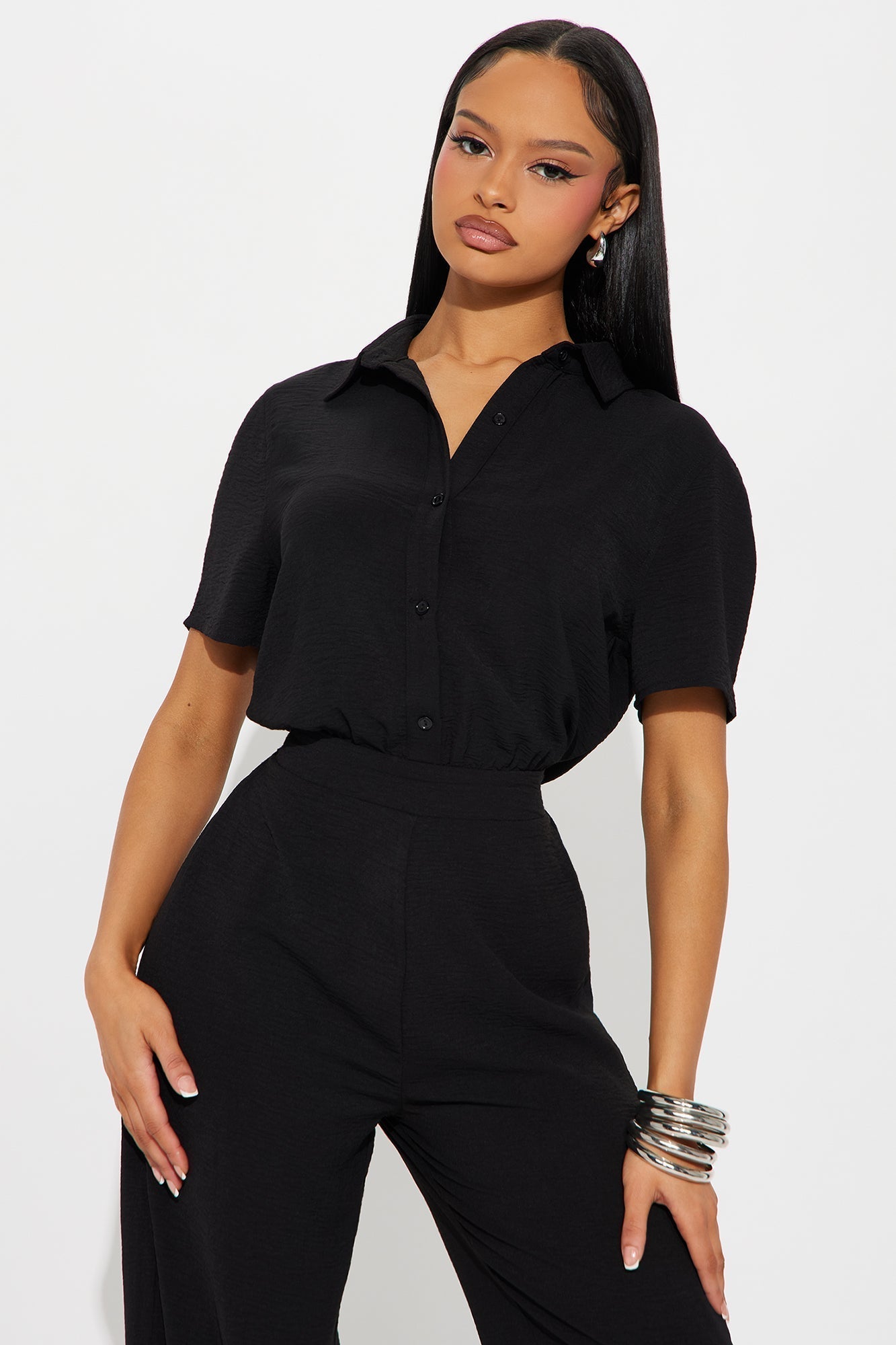 Makenzie Short Sleeve Jumpsuit - Black