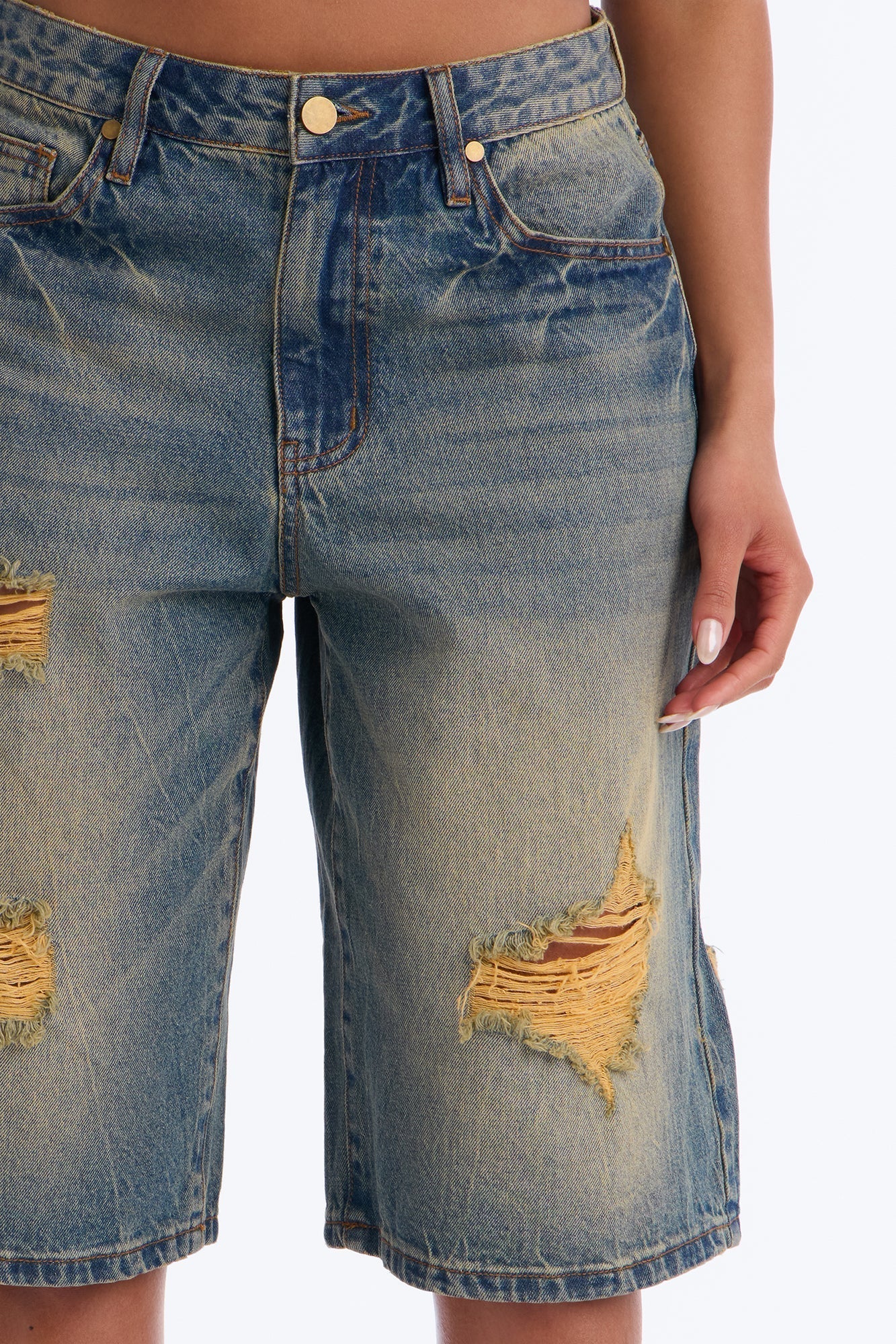 Someone Else Ripped Denim Jorts - Vintage Wash