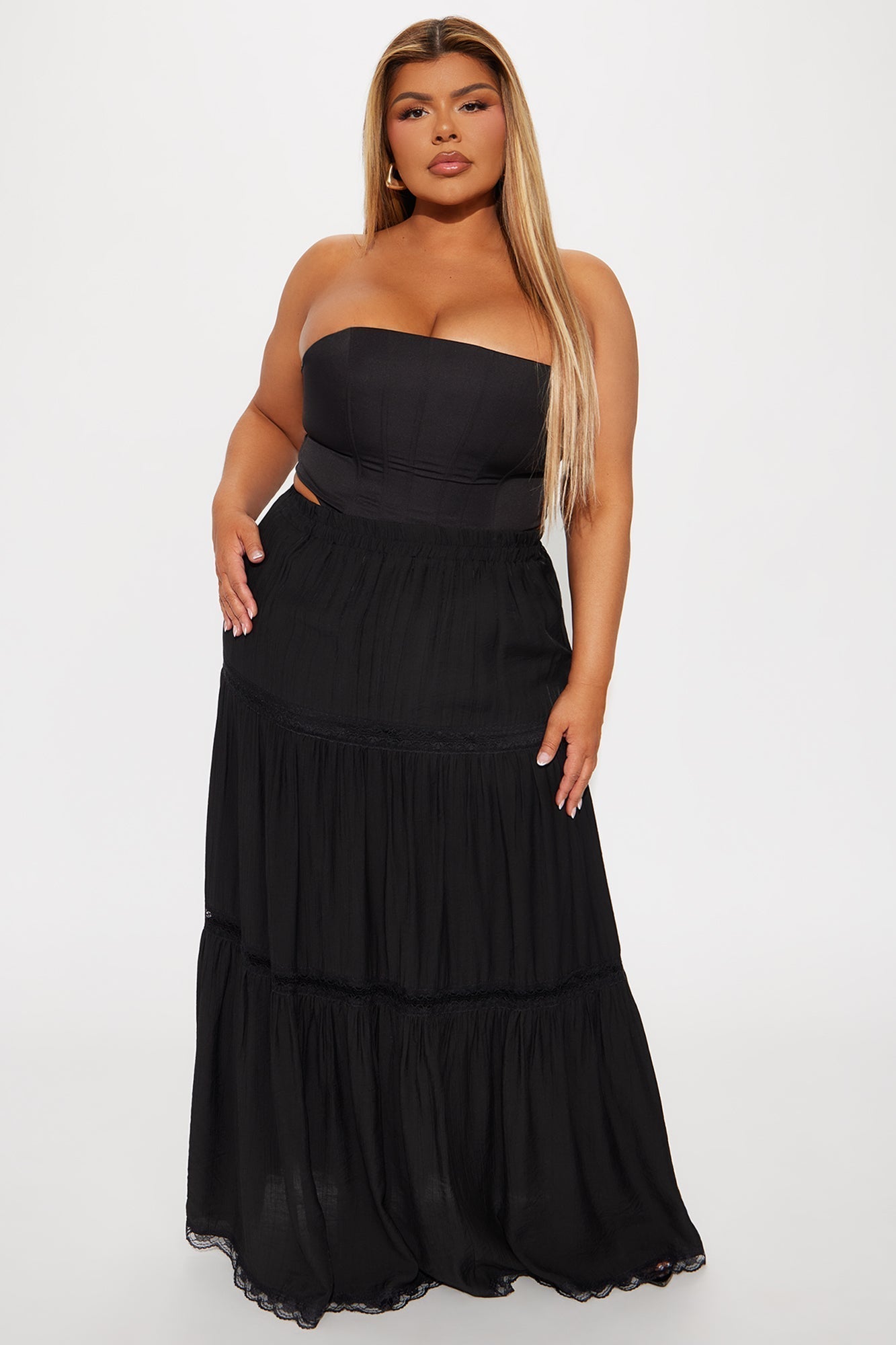 Natalia Tiered Gauze Maxi Skirt - Black