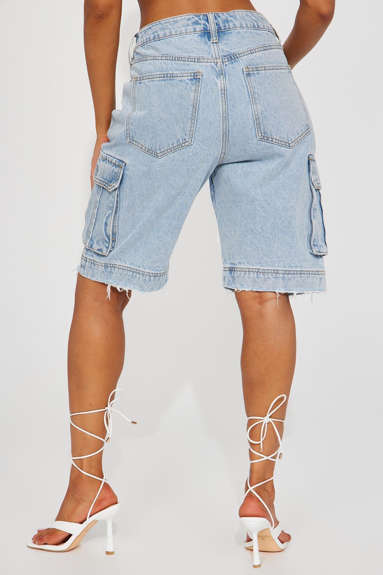 In High Demand Non Stretch Cargo Bermuda Shorts - Light Wash