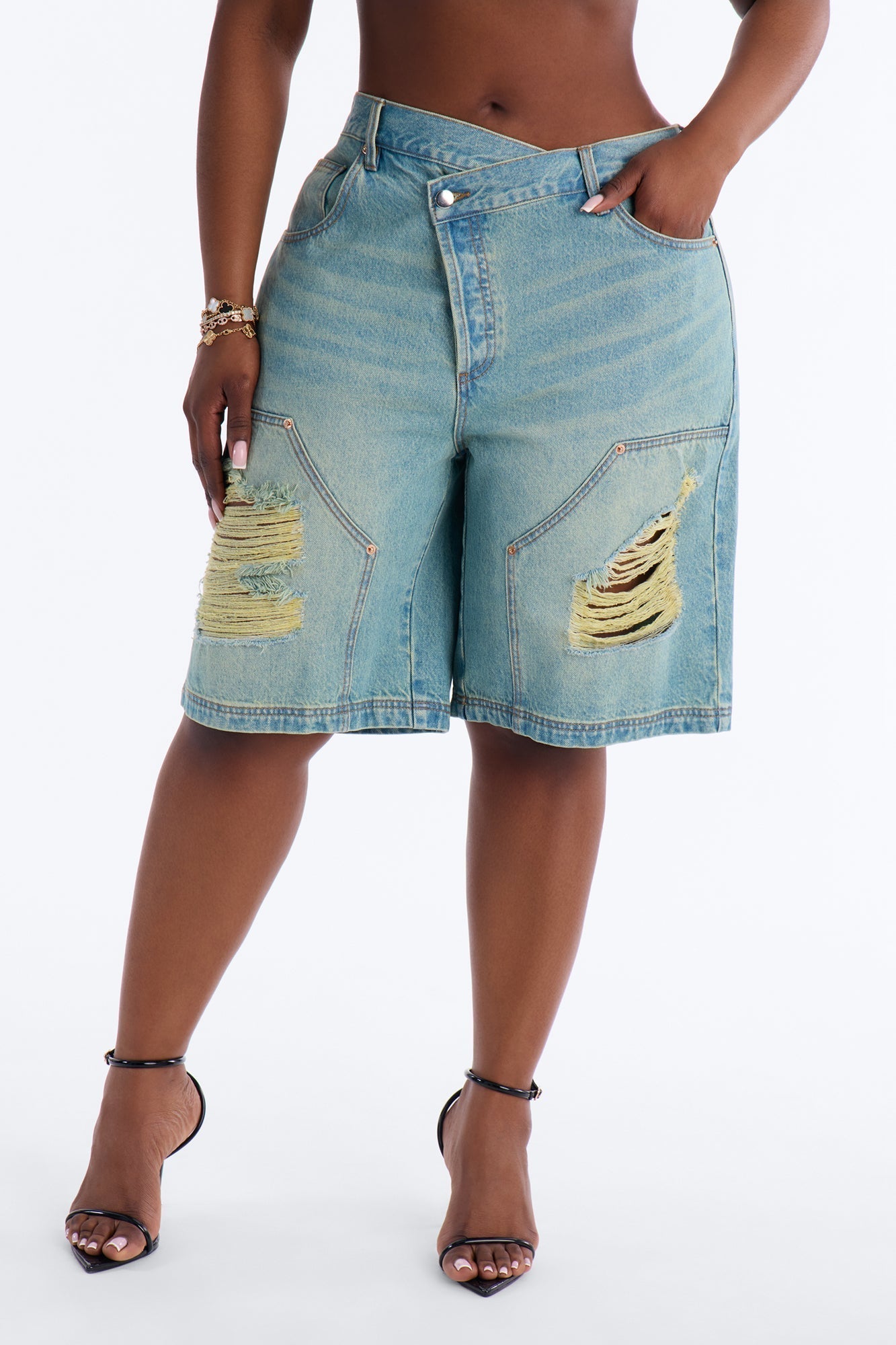 Elsie Crossover Denim Jorts - Light Wash