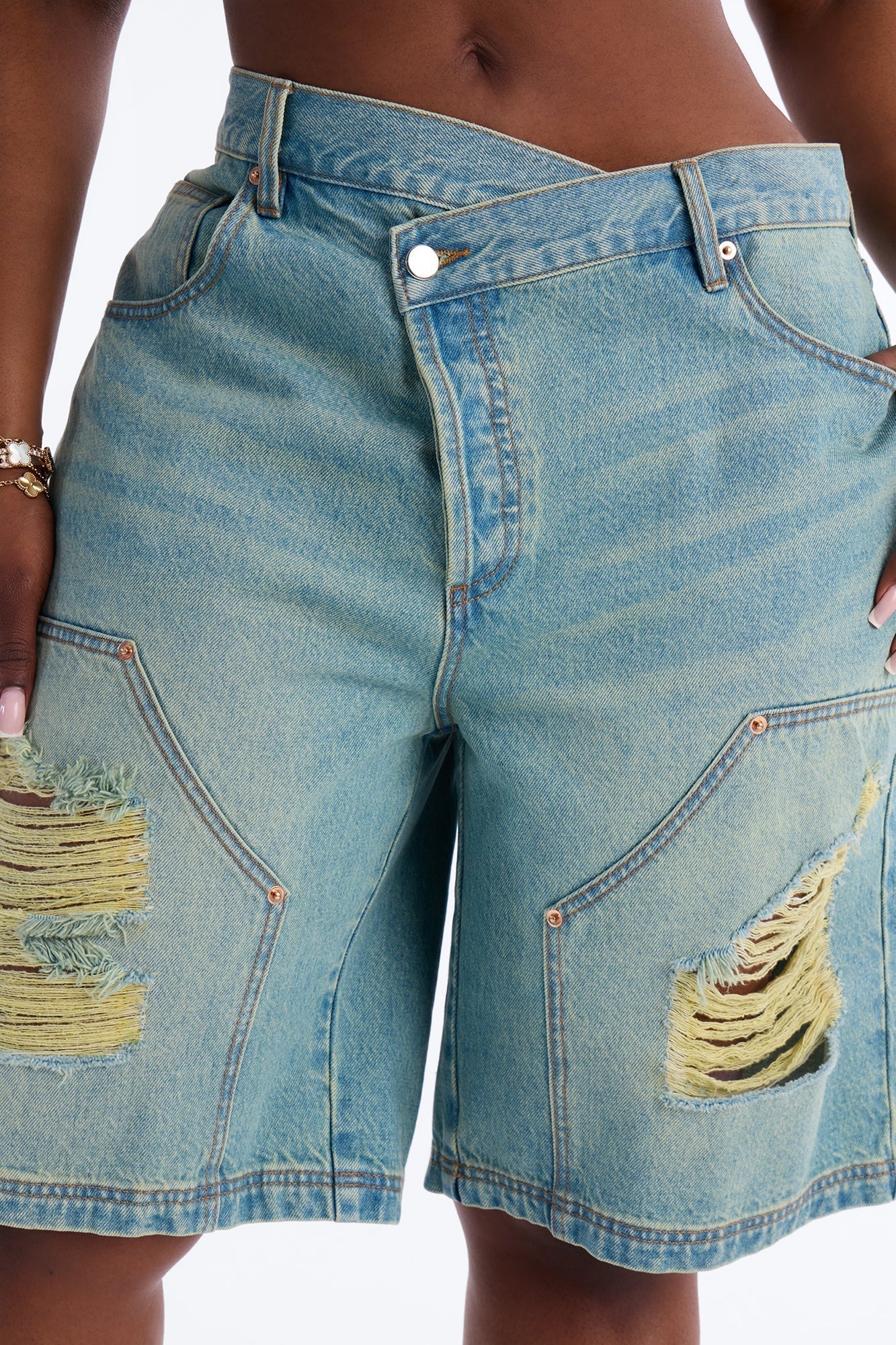 Elsie Crossover Denim Jorts - Light Wash