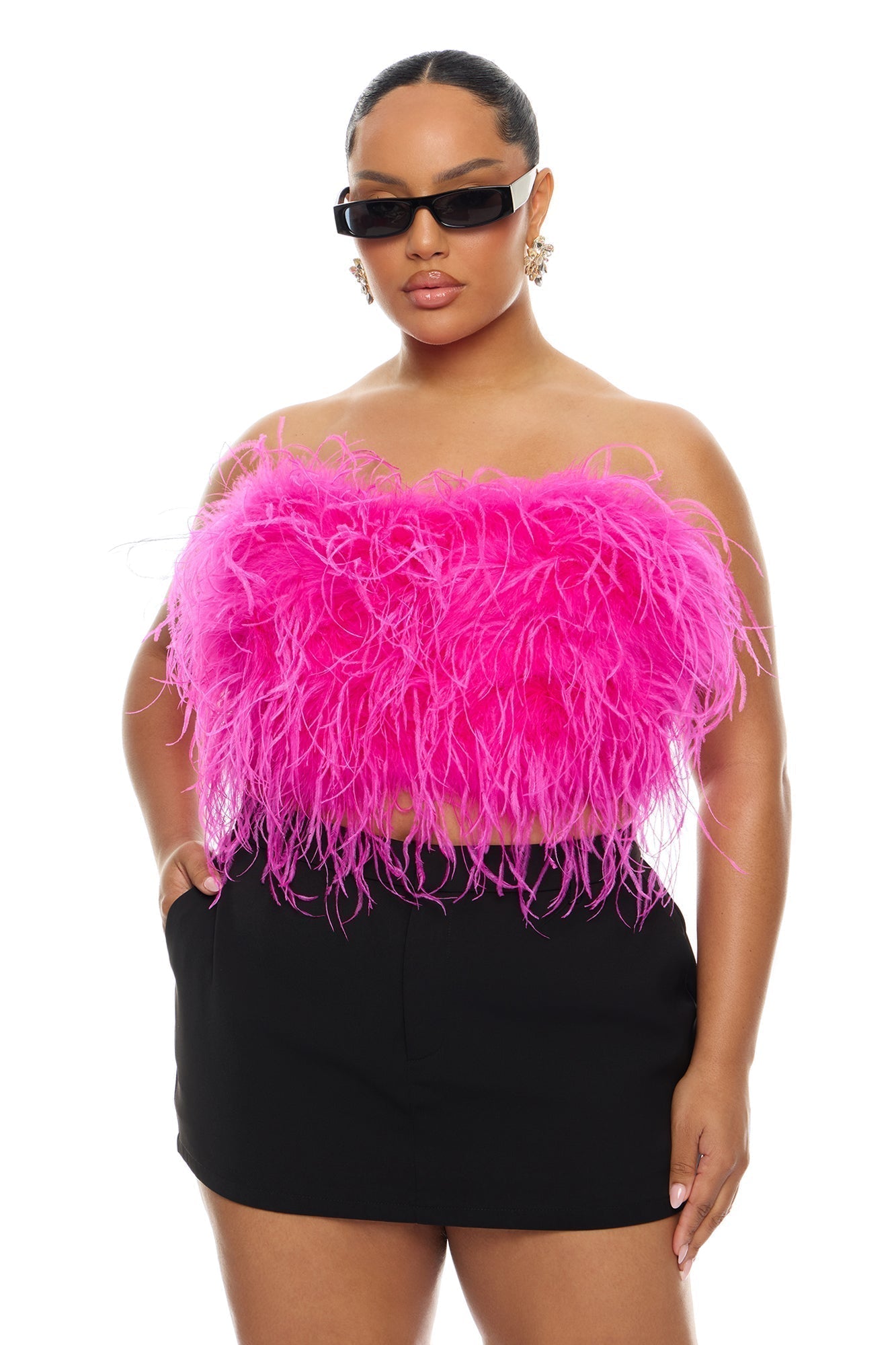 Asalia Feathered Top - Hot Pink