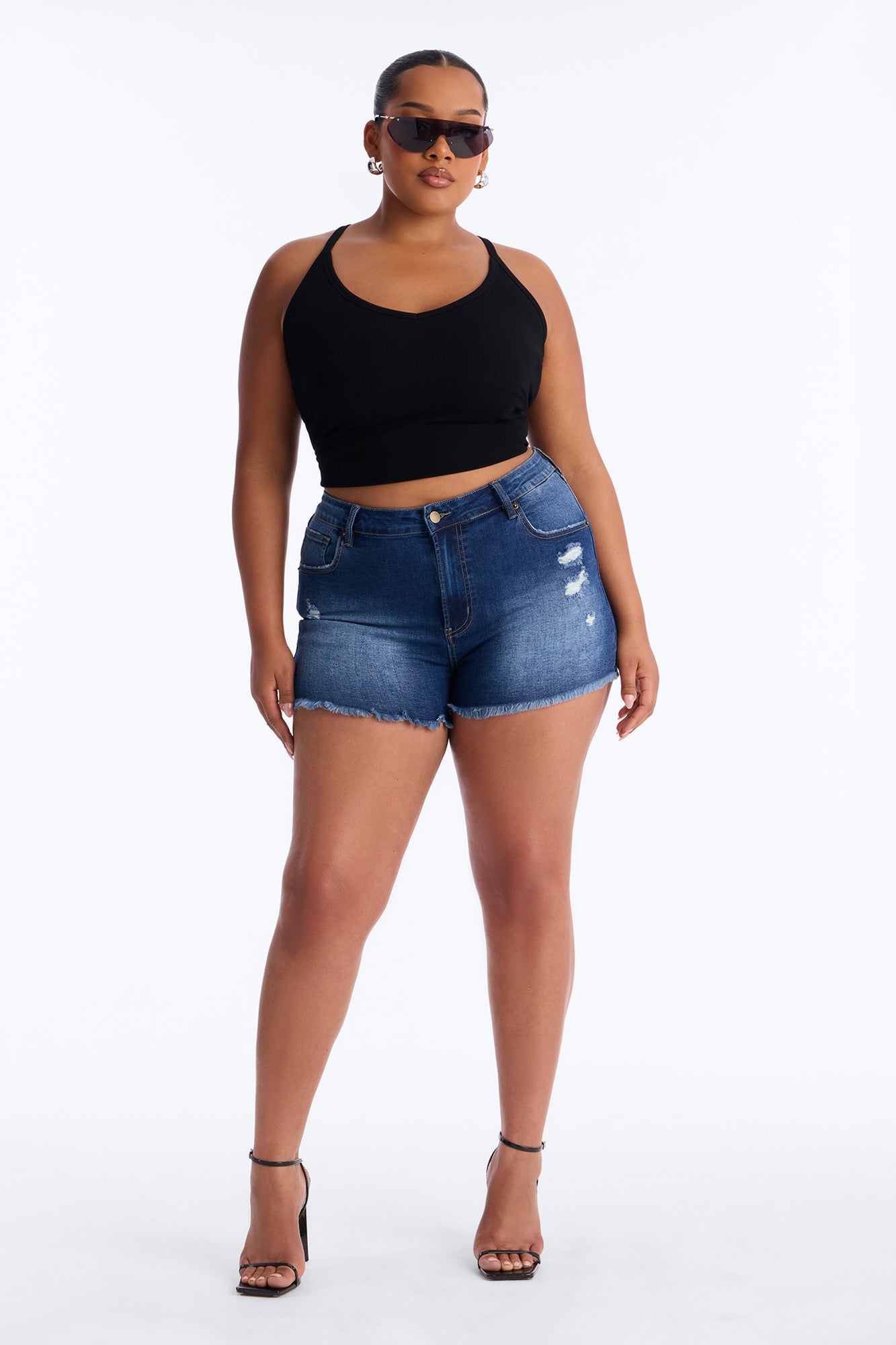 Beach Haven Cut Off Stretch Denim Shorts - Dark Wash