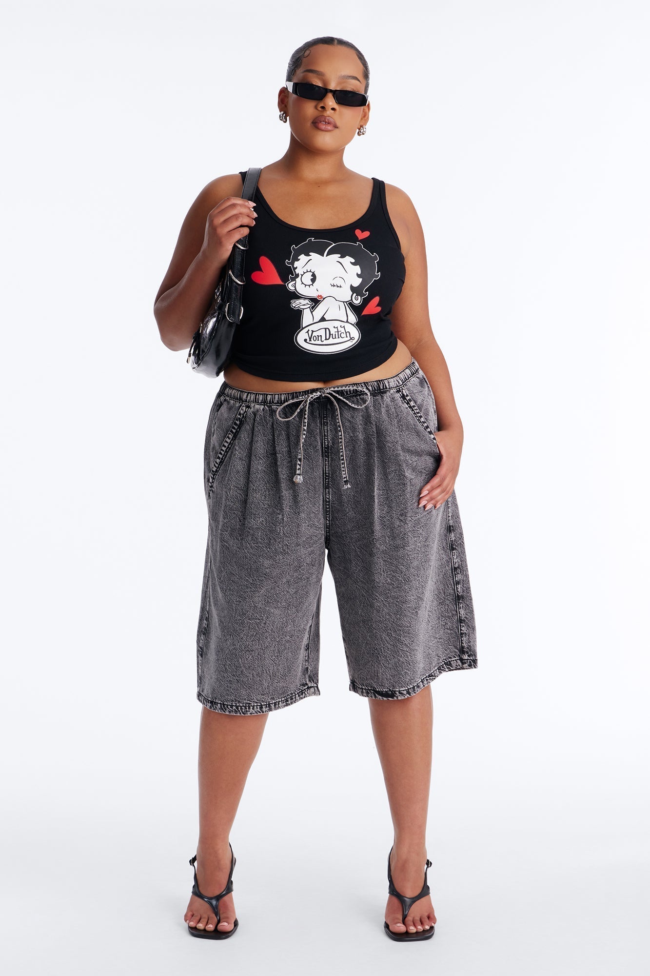 Baeside Tie Waist Denim Jorts - Black Wash