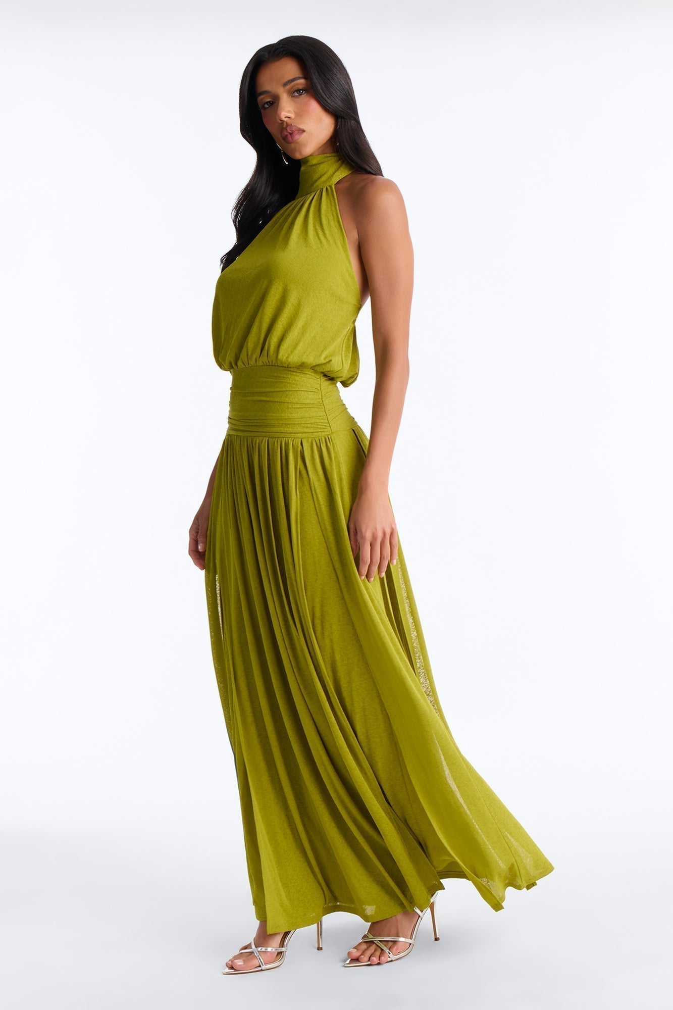 Bianca Halter Mock Neck Maxi Dress - Chartreuse