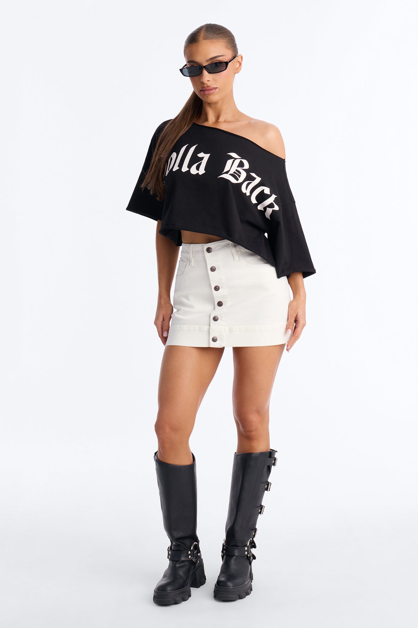 Loulou Mid Rise Denim Cuffed Hem Mini Skirt - White Wash