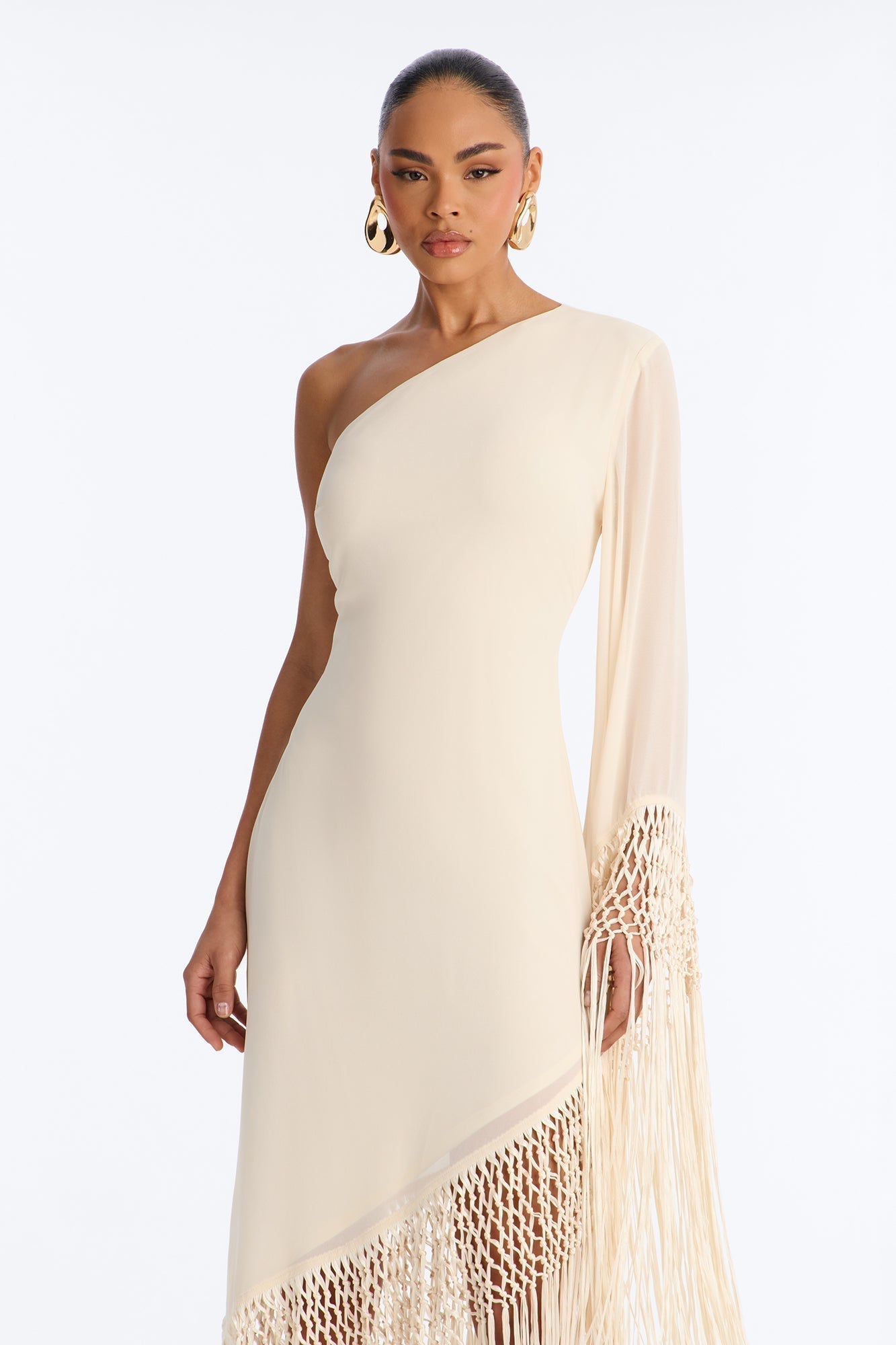 Capri Fringe Chiffon Maxi Dress - Cream