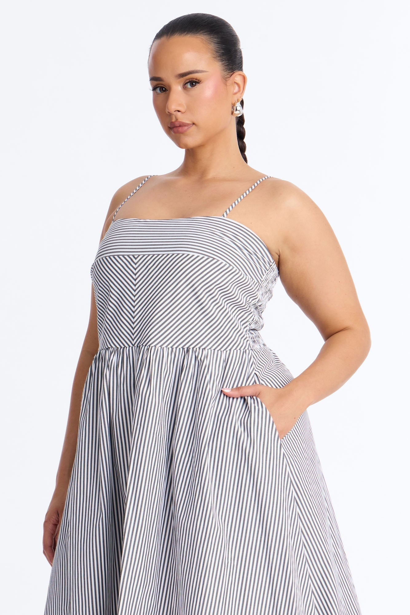 Sadie Striped Poplin Midi Dress - Black/White