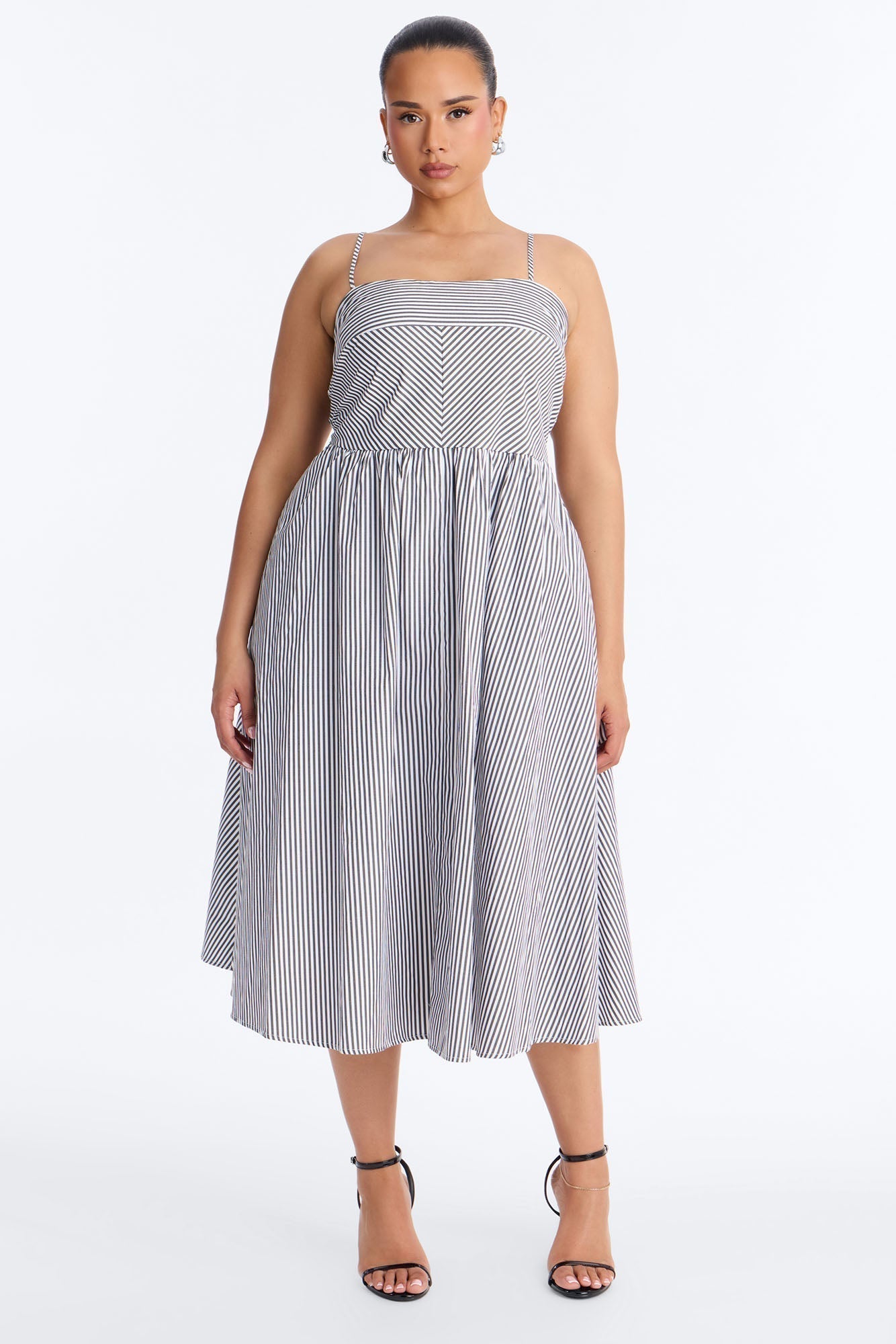 Sadie Striped Poplin Midi Dress - Black/White