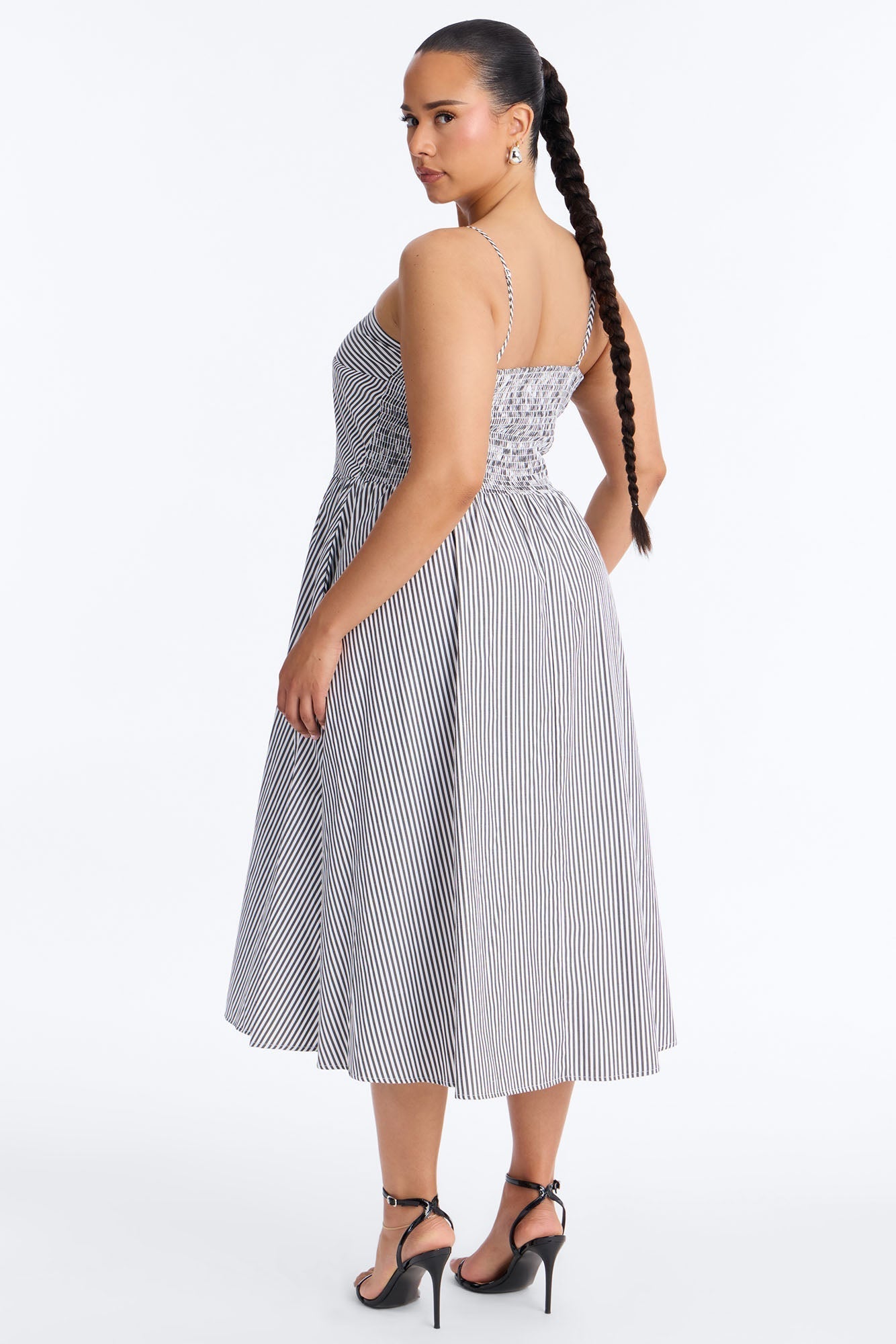 Sadie Striped Poplin Midi Dress - Black/White